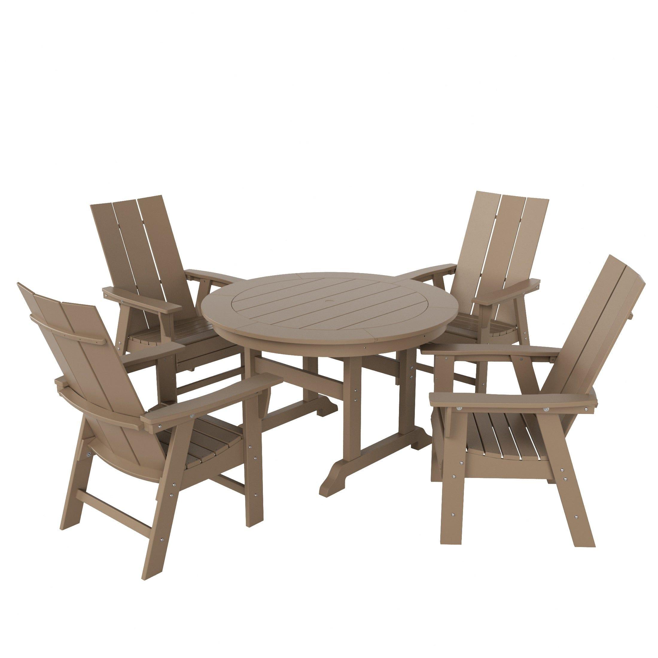 Palms 5 Piece Round Trestle Table Modern Adirondack Chairs Dining Set - Costaelm