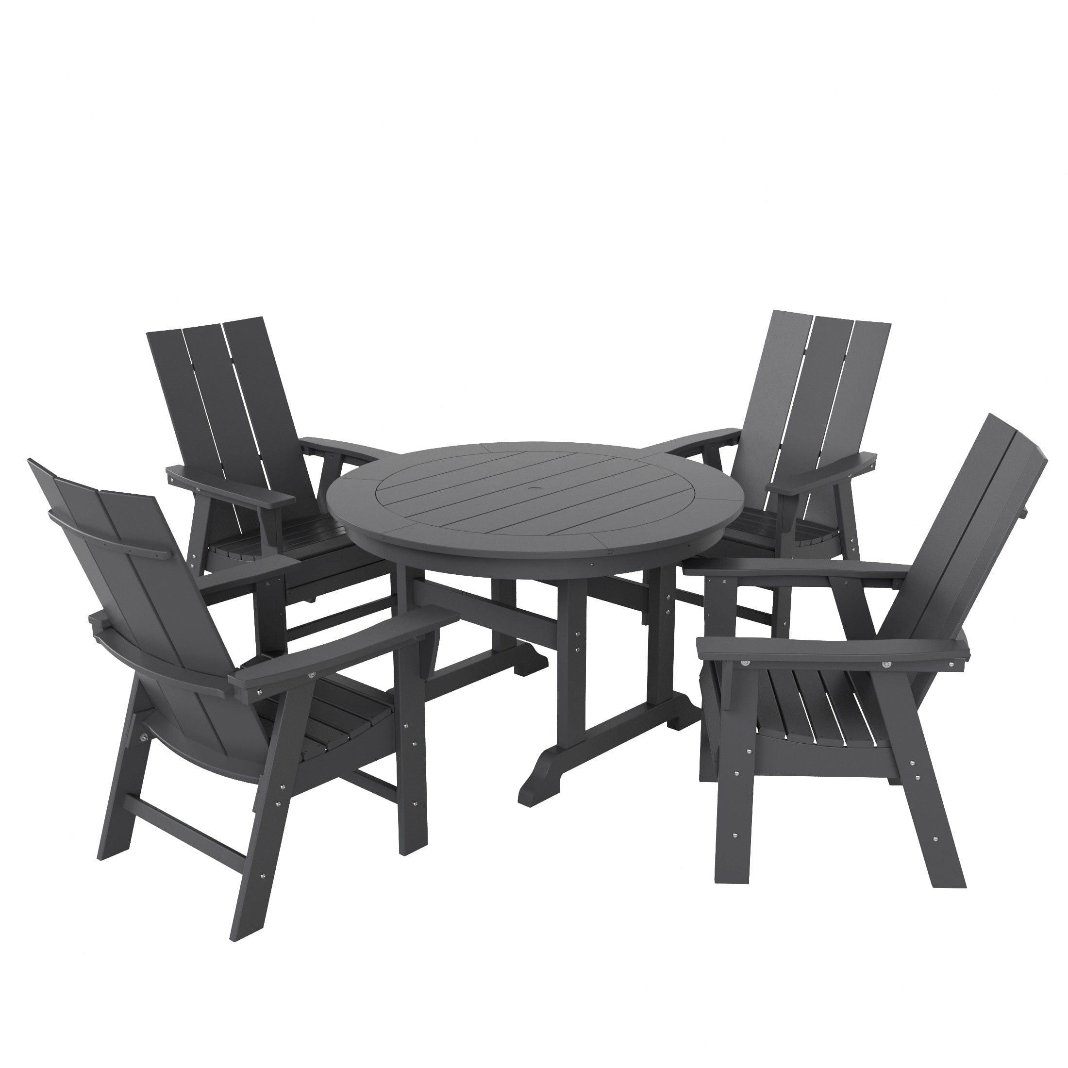 Palms 5 Piece Round Trestle Table Modern Adirondack Chairs Dining Set - Costaelm