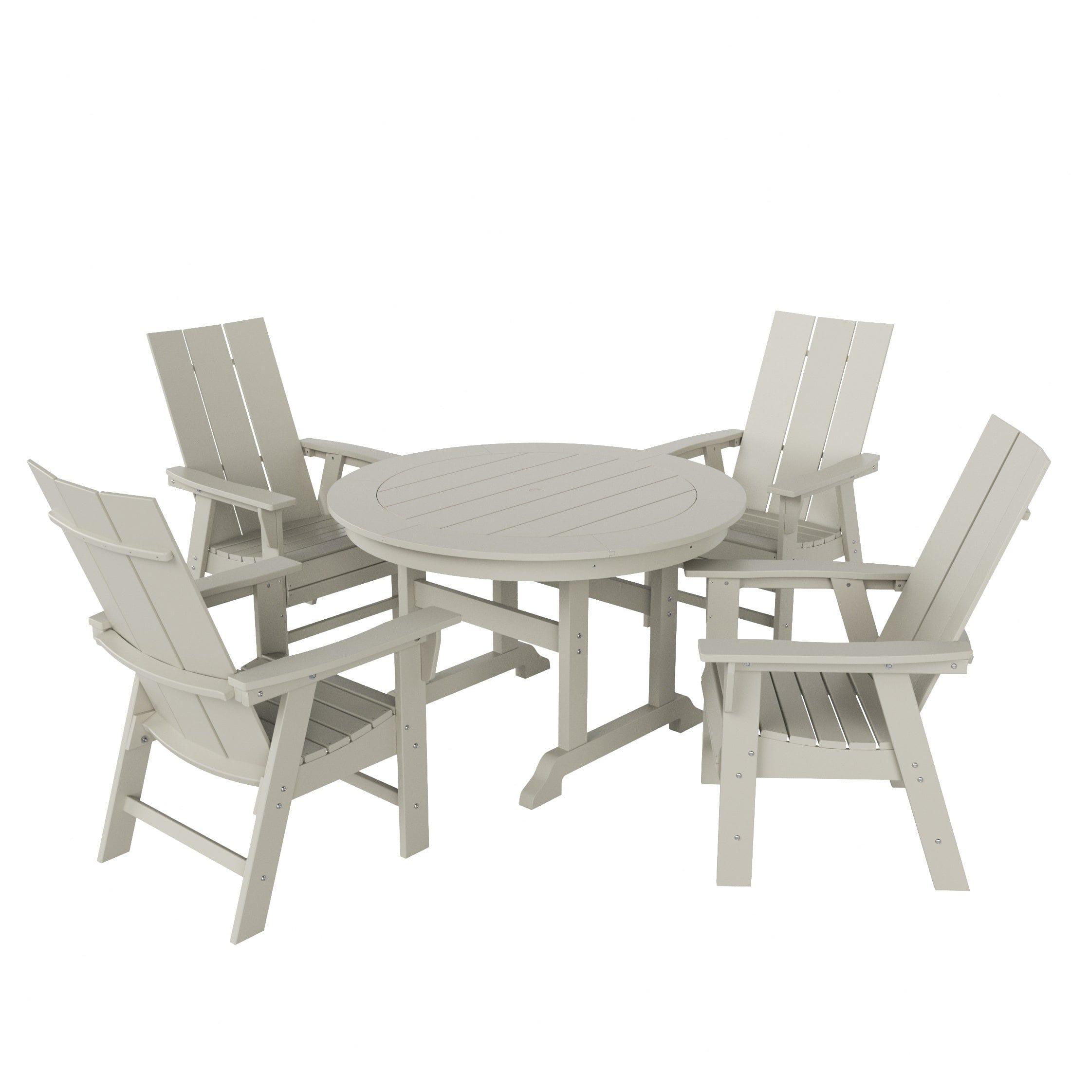 Palms 5 Piece Round Trestle Table Modern Adirondack Chairs Dining Set - Costaelm