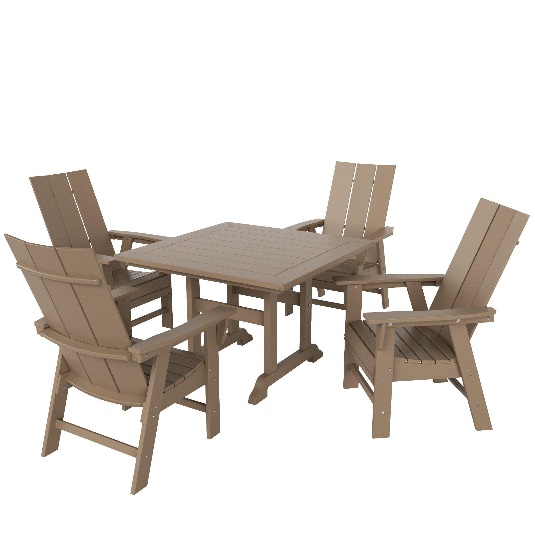 Palms 5 Piece Square Trestle Table Modern Adirondack Chairs Dining Set - Costaelm