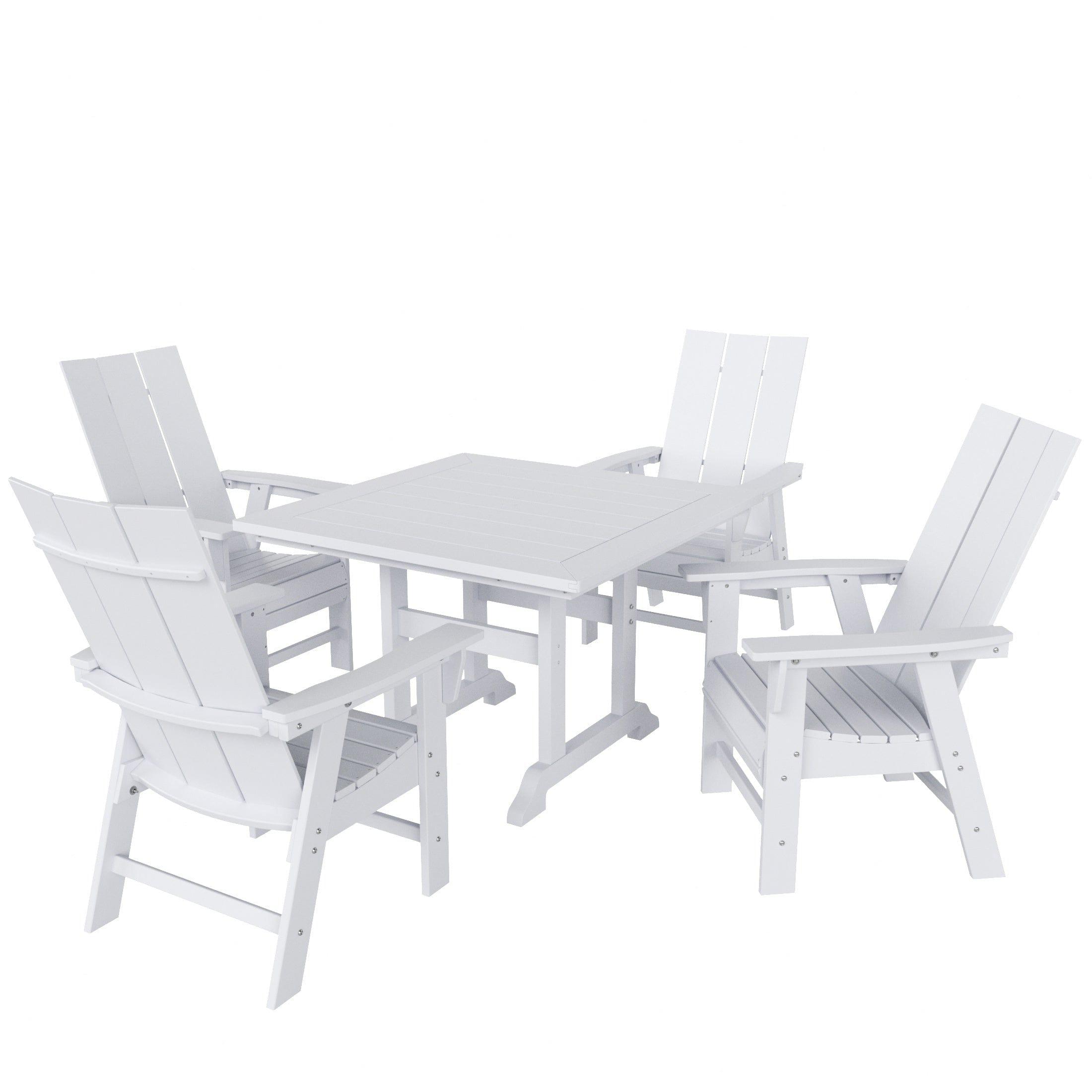 Palms 5 Piece Square Trestle Table Modern Adirondack Chairs Dining Set - Costaelm