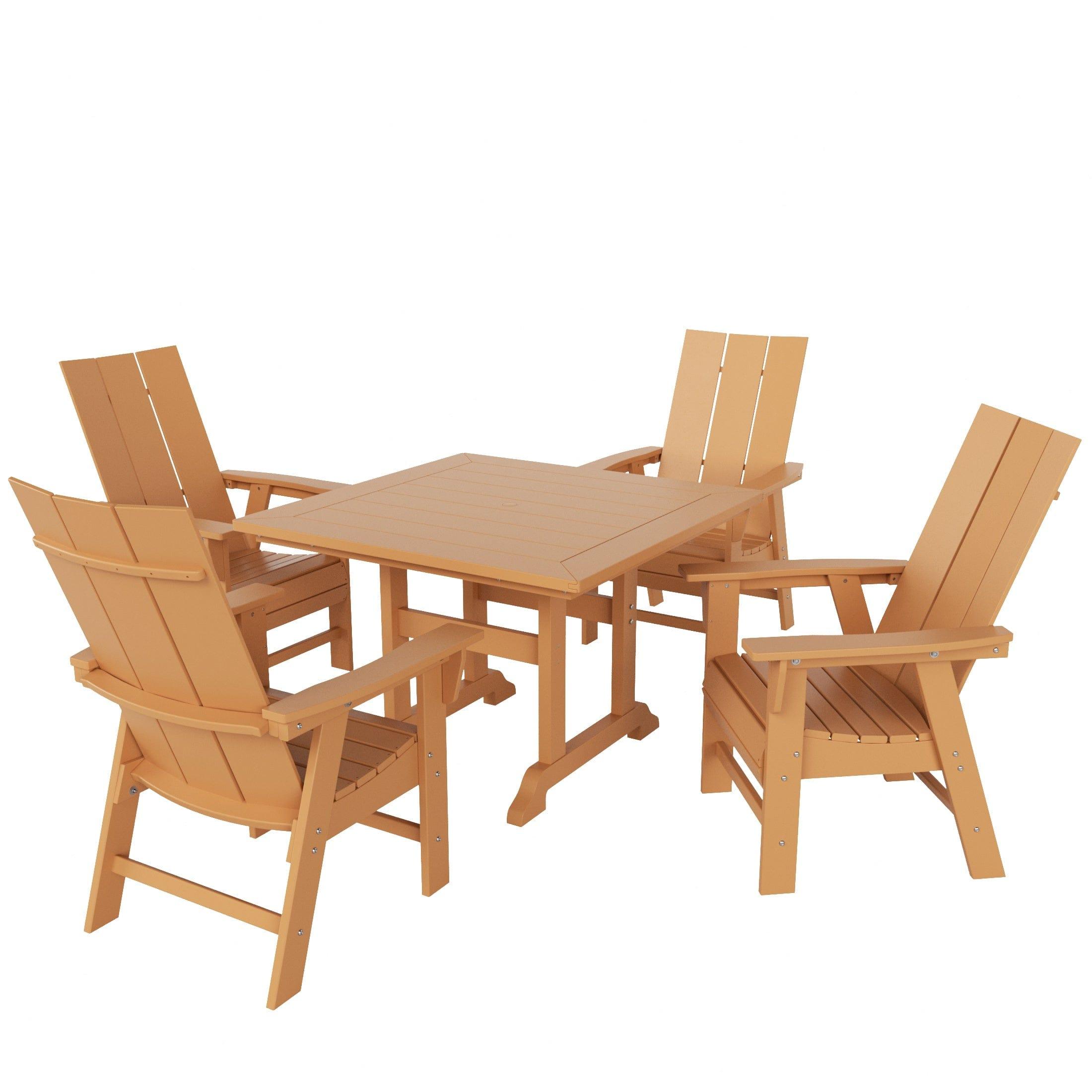 Palms 5 Piece Square Trestle Table Modern Adirondack Chairs Dining Set - Costaelm