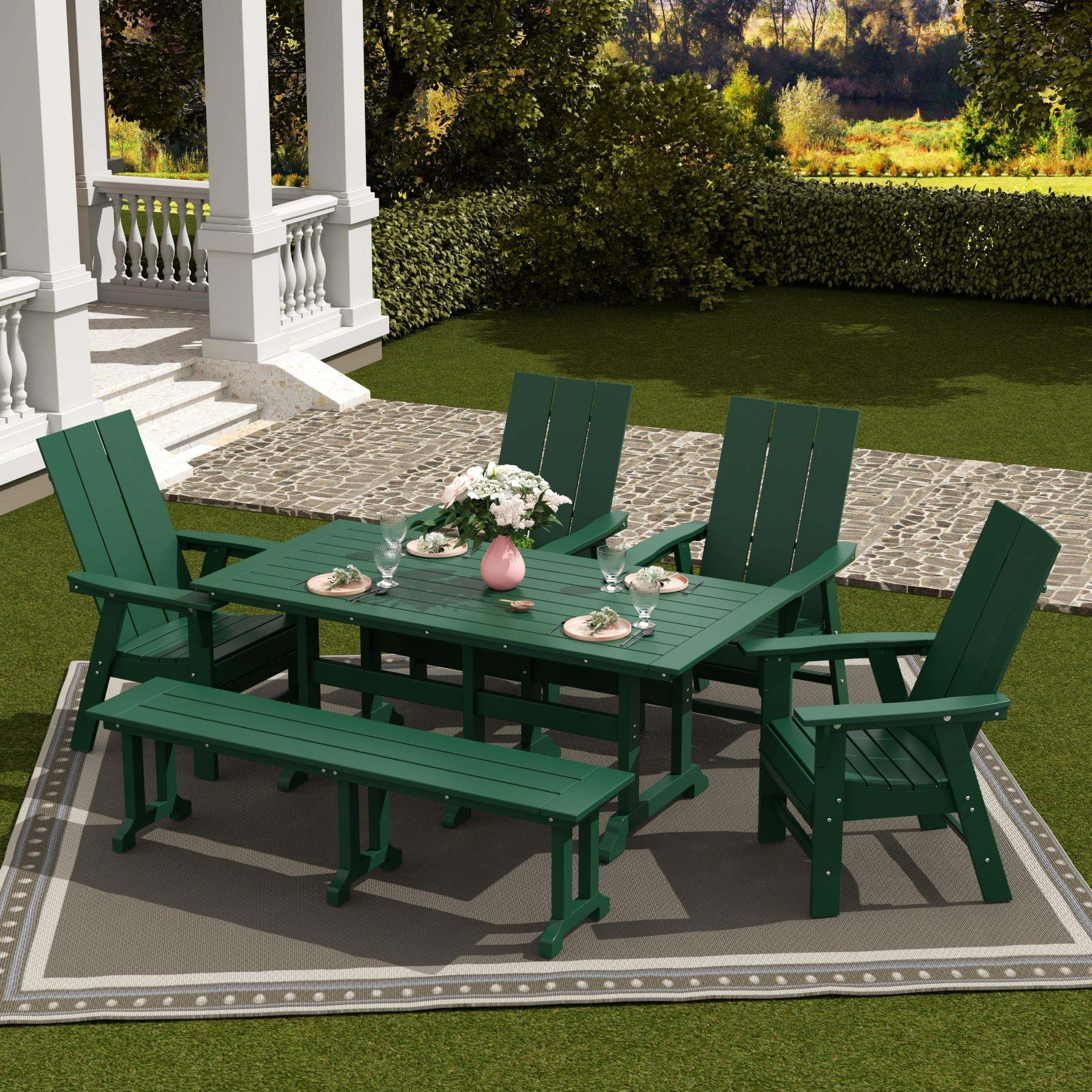 Palms 6 Piece Dining Table Modern Adirondack Chair and Bench Set - Costaelm