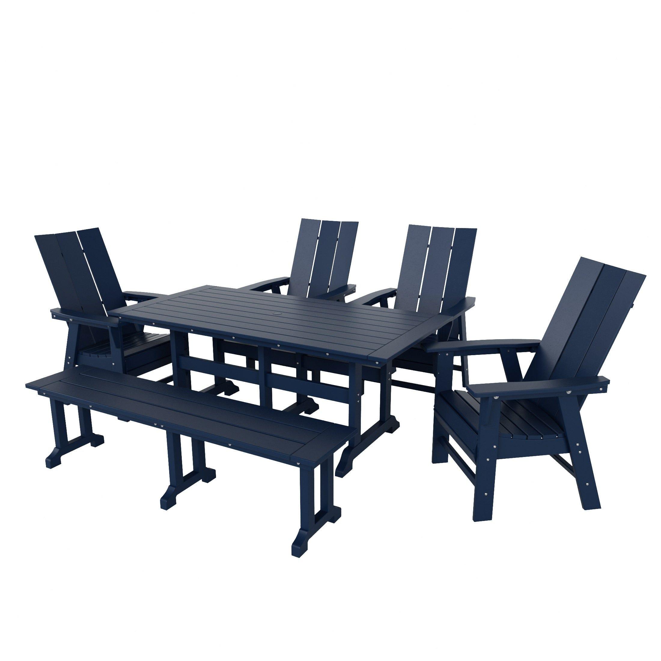 Palms 6 Piece Dining Table Modern Adirondack Chair and Bench Set - Costaelm