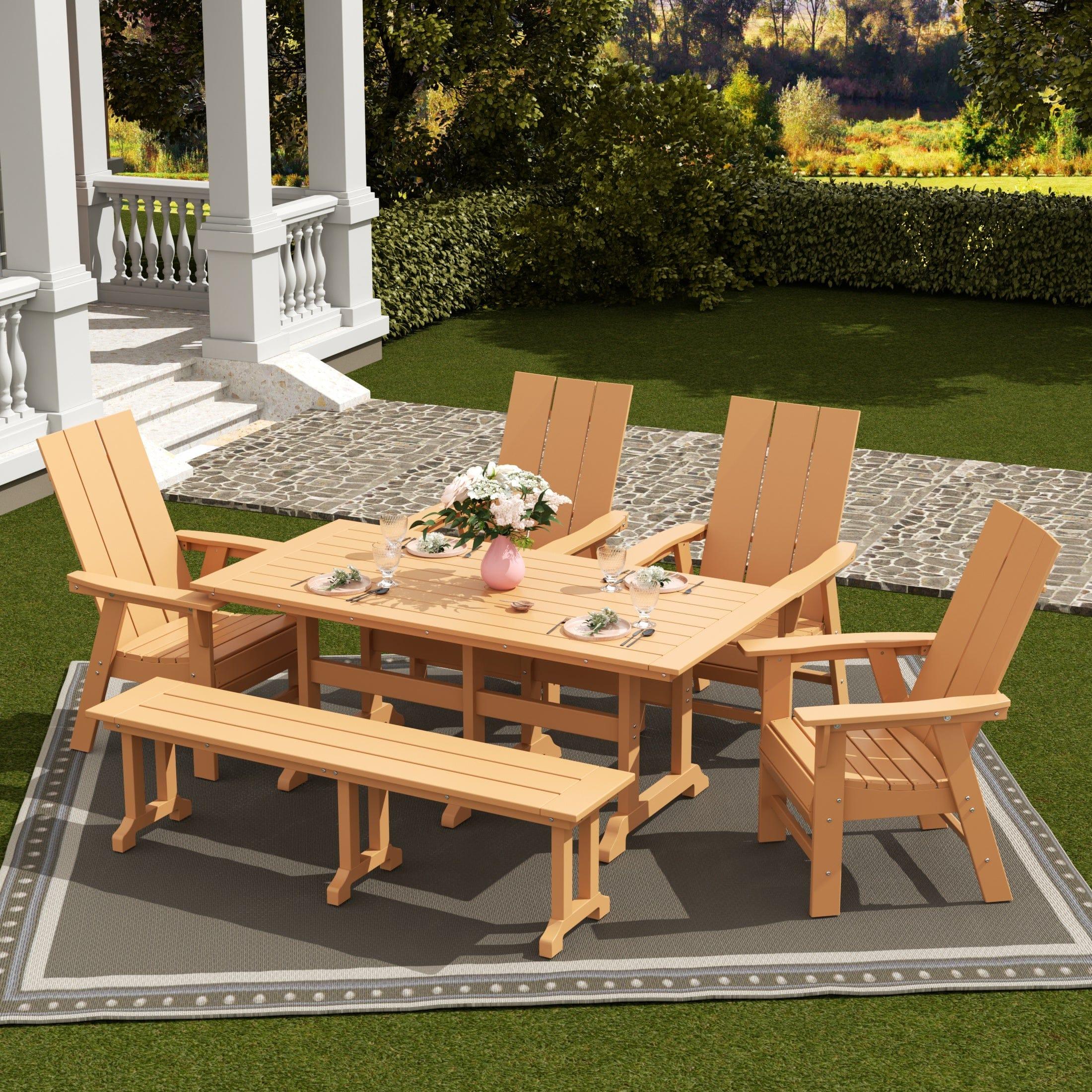 Palms 6 Piece Dining Table Modern Adirondack Chair and Bench Set - Costaelm