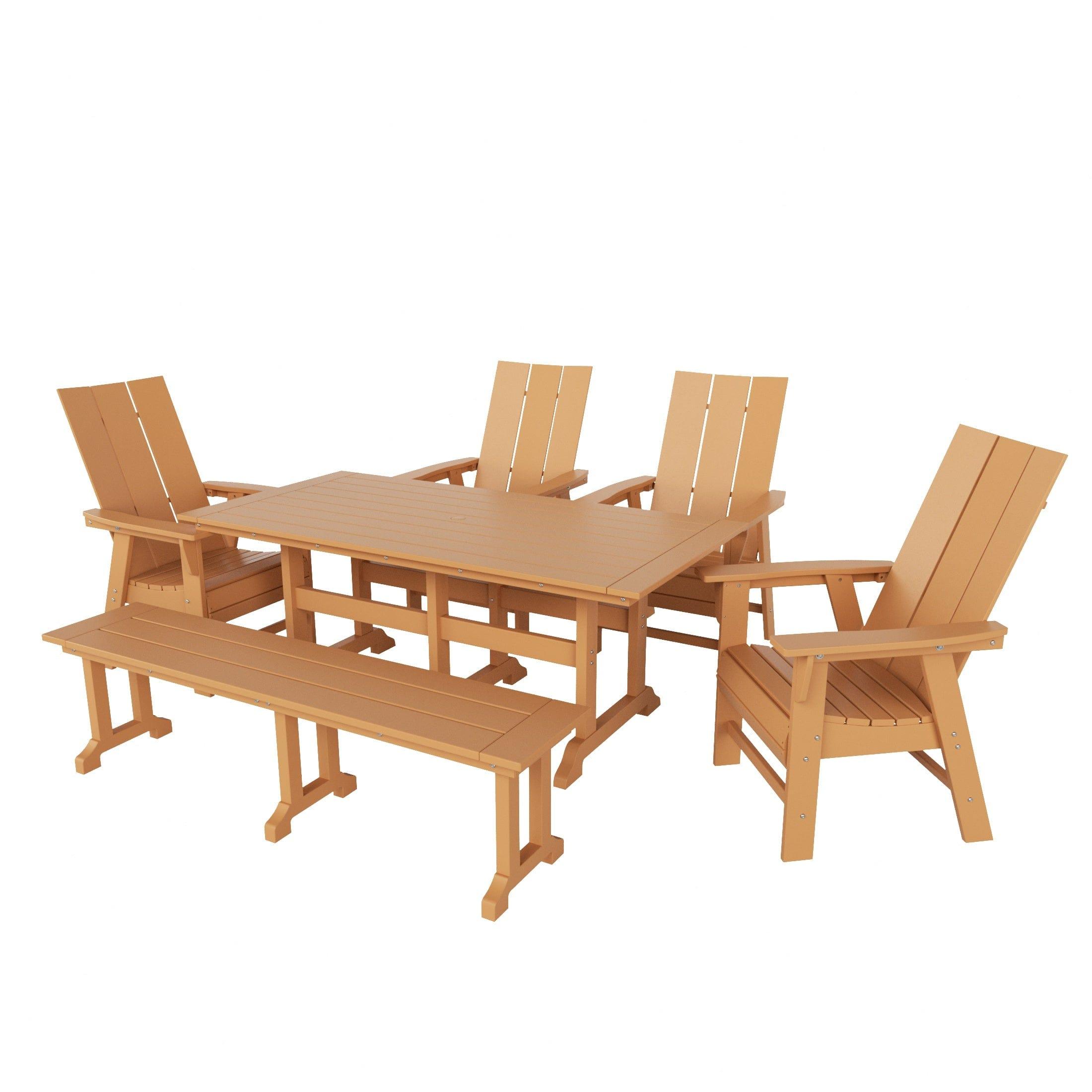 Palms 6 Piece Dining Table Modern Adirondack Chair and Bench Set - Costaelm