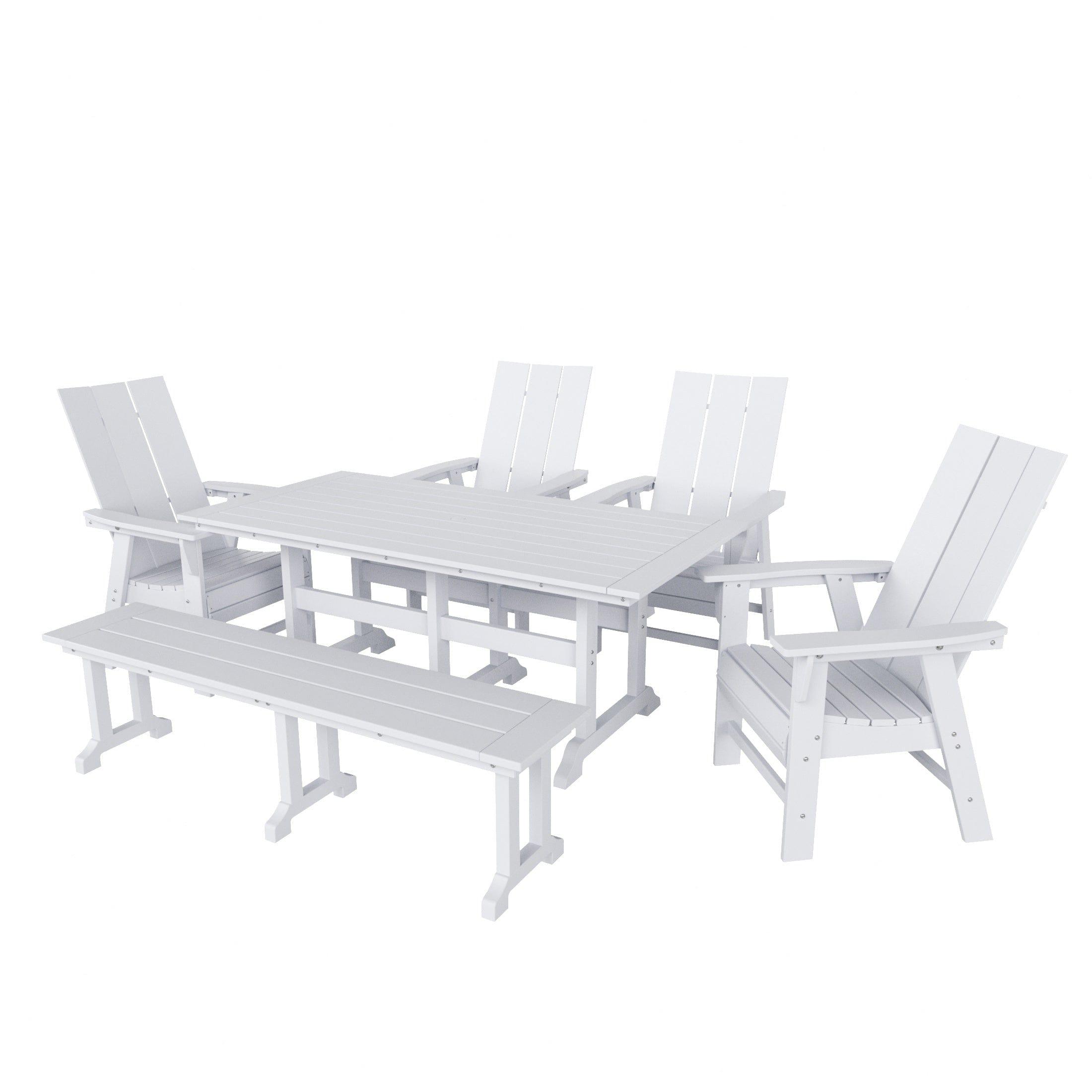 Palms 6 Piece Dining Table Modern Adirondack Chair and Bench Set - Costaelm