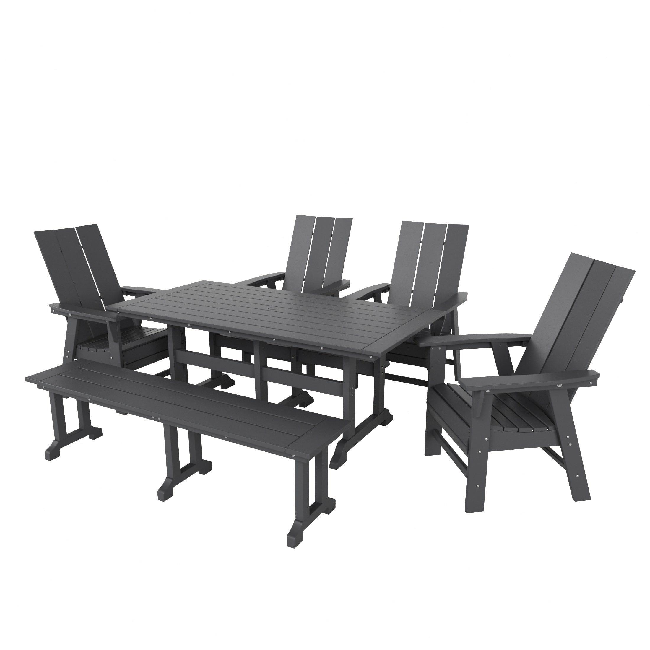 Palms 6 Piece Dining Table Modern Adirondack Chair and Bench Set - Costaelm