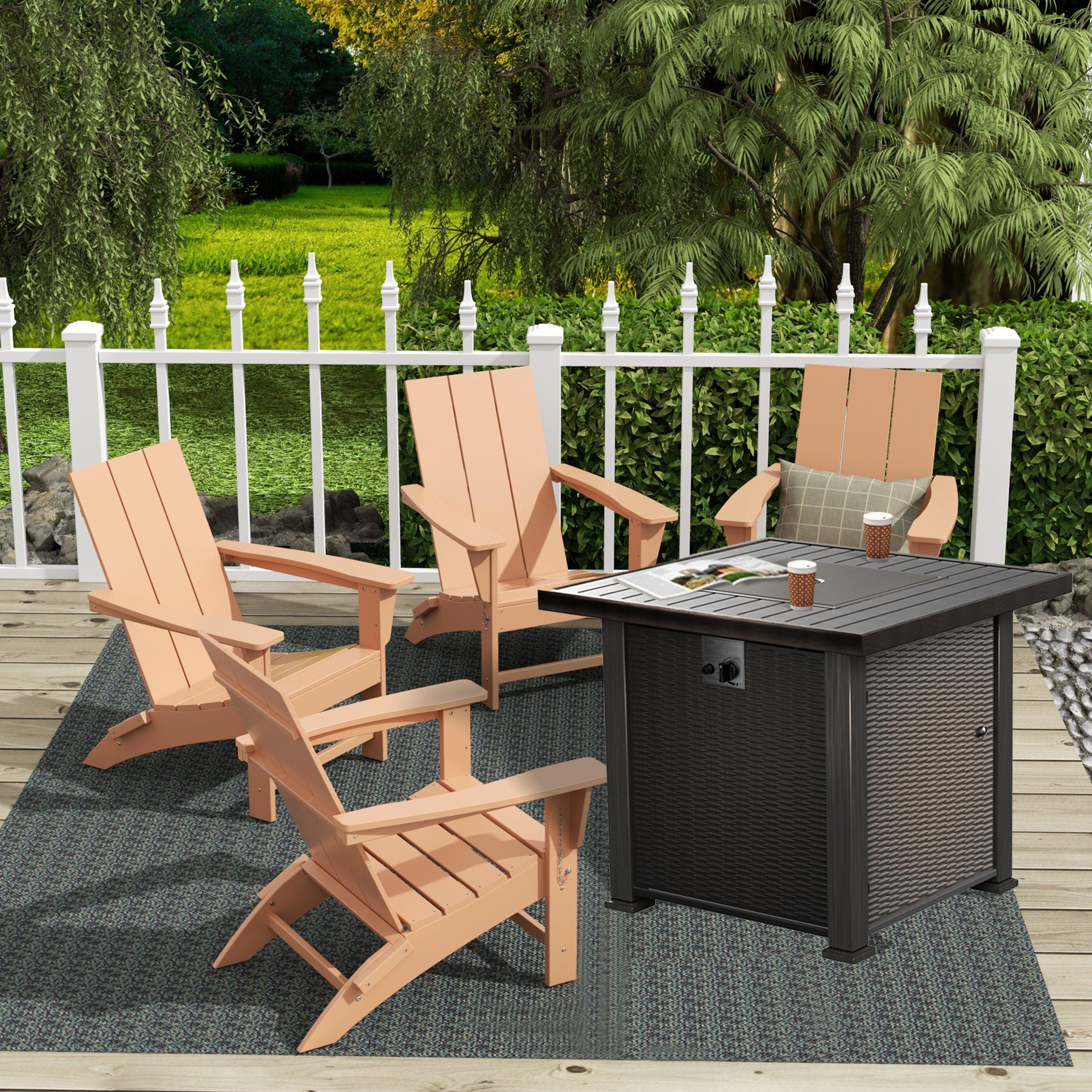 Palms Modern Folding Adirondack Chair With Square Fire Pit Table Set - Costaelm