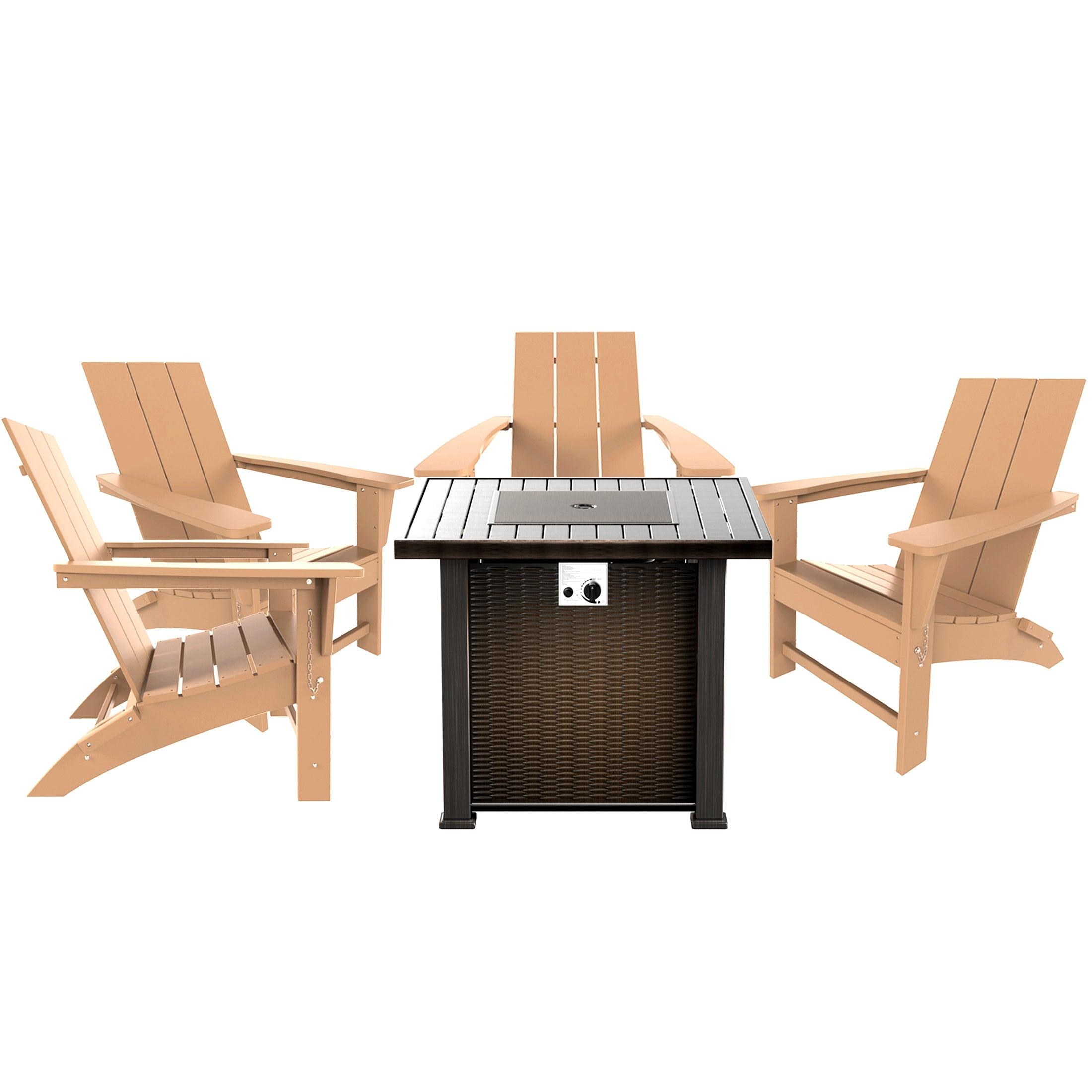 Palms Modern Folding Adirondack Chair With Square Fire Pit Table Set - Costaelm