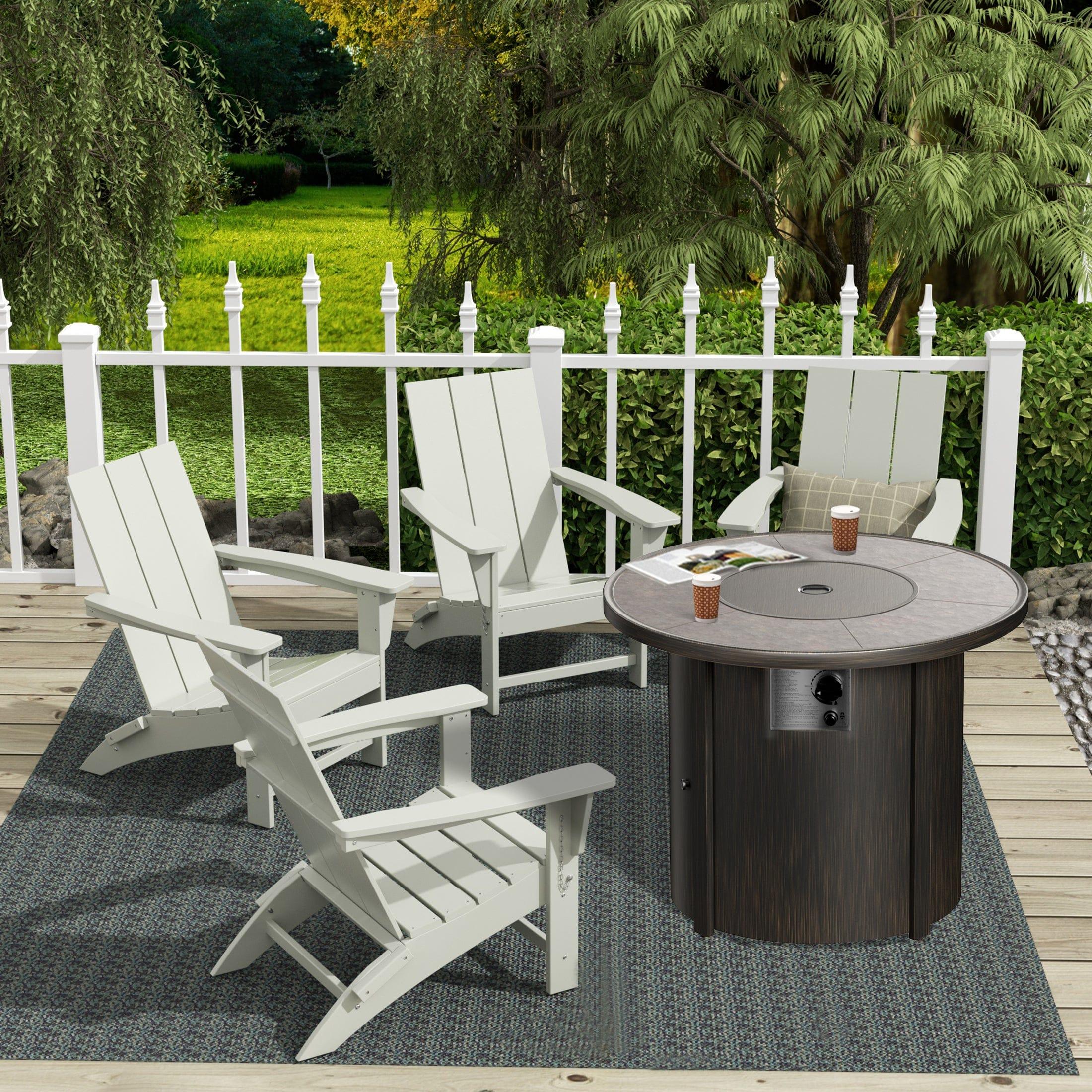 Palms Outdoor Modern Adirondack Chair with Round Fire Pit Table Set - Costaelm