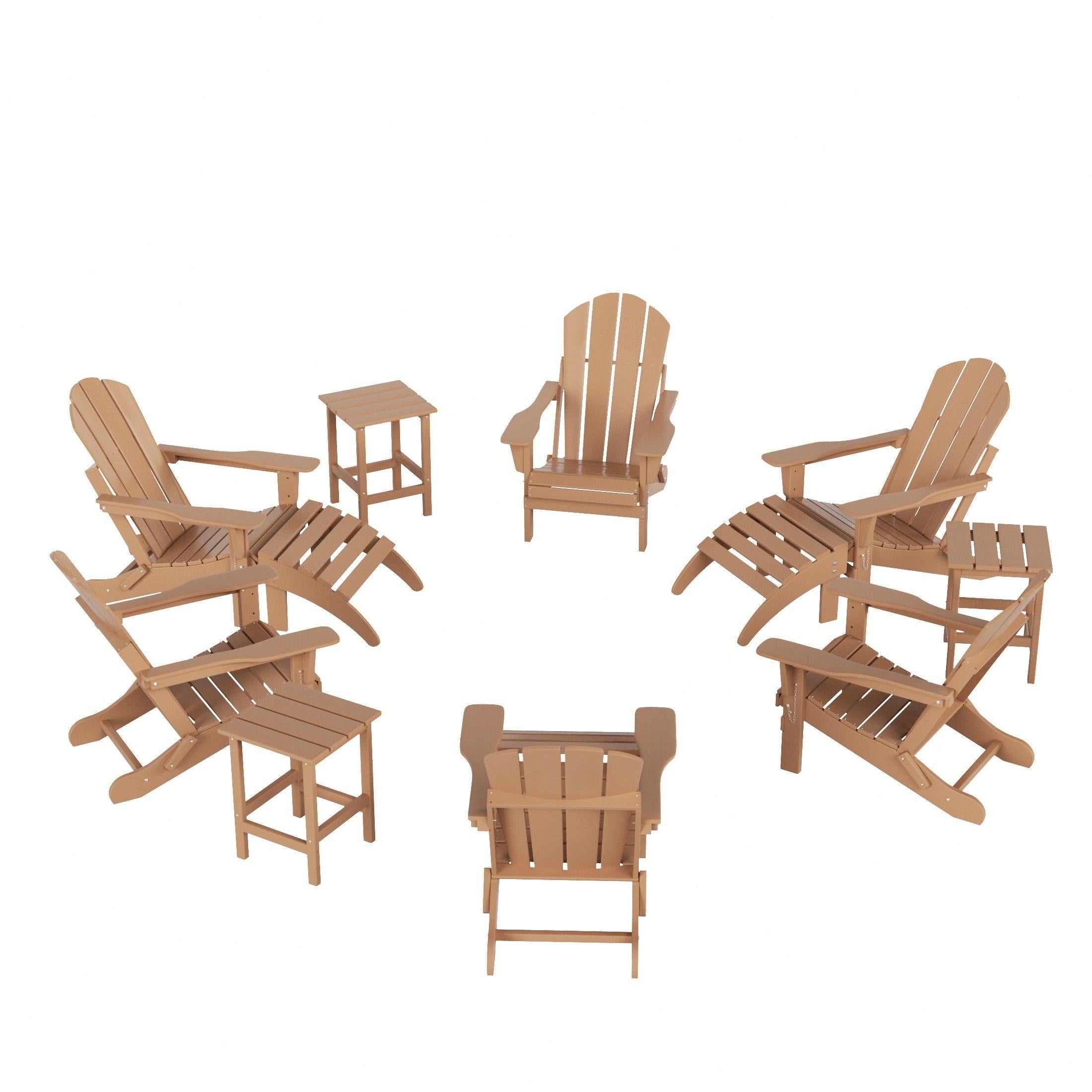 Paradise 12-Piece Set Classic Folding Adirondack Chair with Ottoman and Side Table - Costaelm