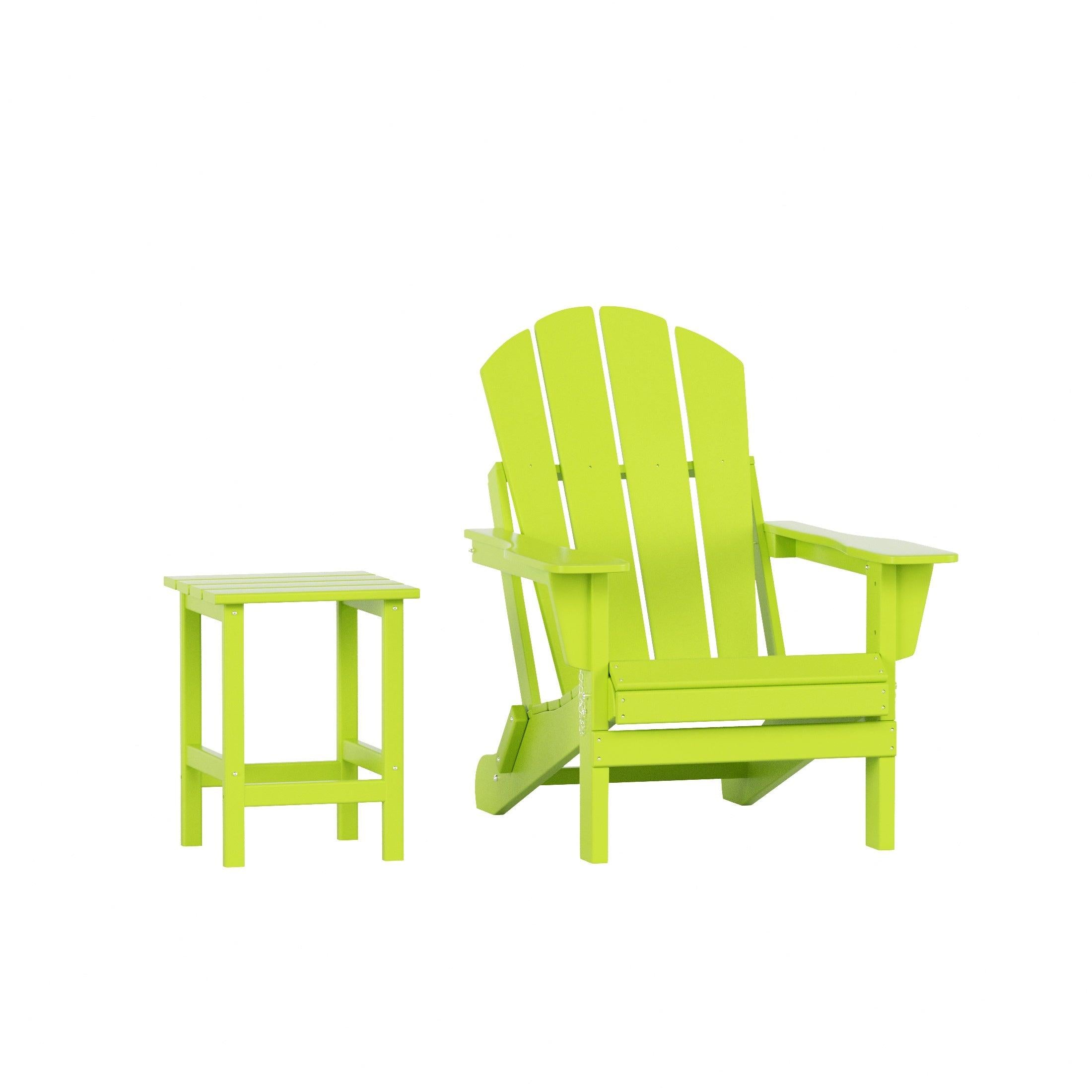 Paradise 2-Piece Set Classic Folding Adirondack Chair with Outdoor Side Table - Costaelm