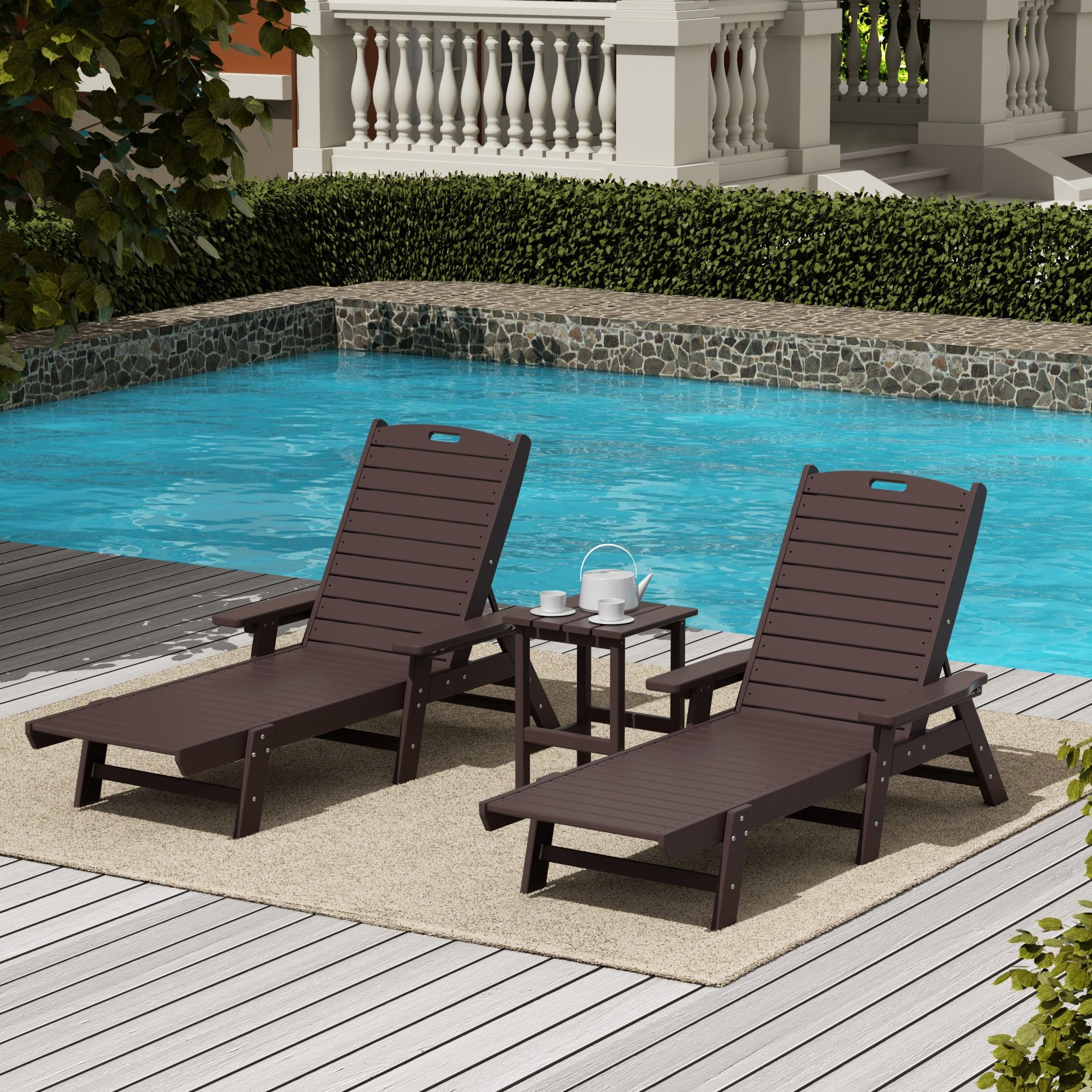 Hampton 3-Piece Set Plastic Outdoor Chaise Lounges with Round Side Table Included - Costaelm