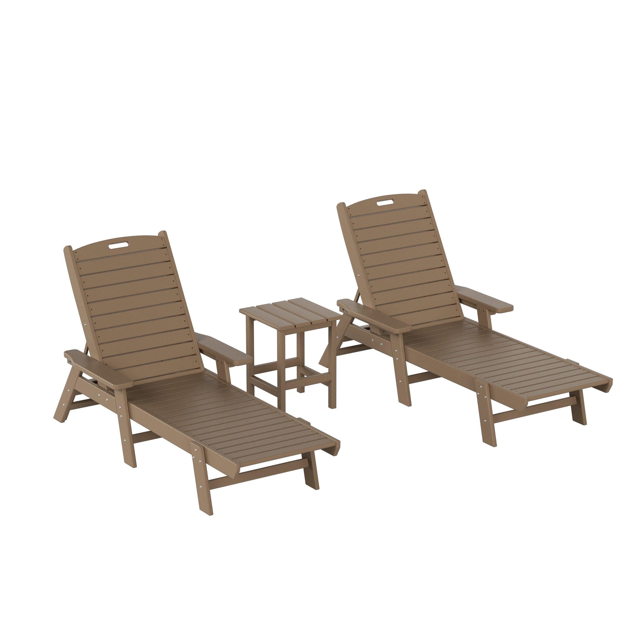 Hampton 3-Piece Set Plastic Outdoor Chaise Lounges with Round Side Table Included - Costaelm