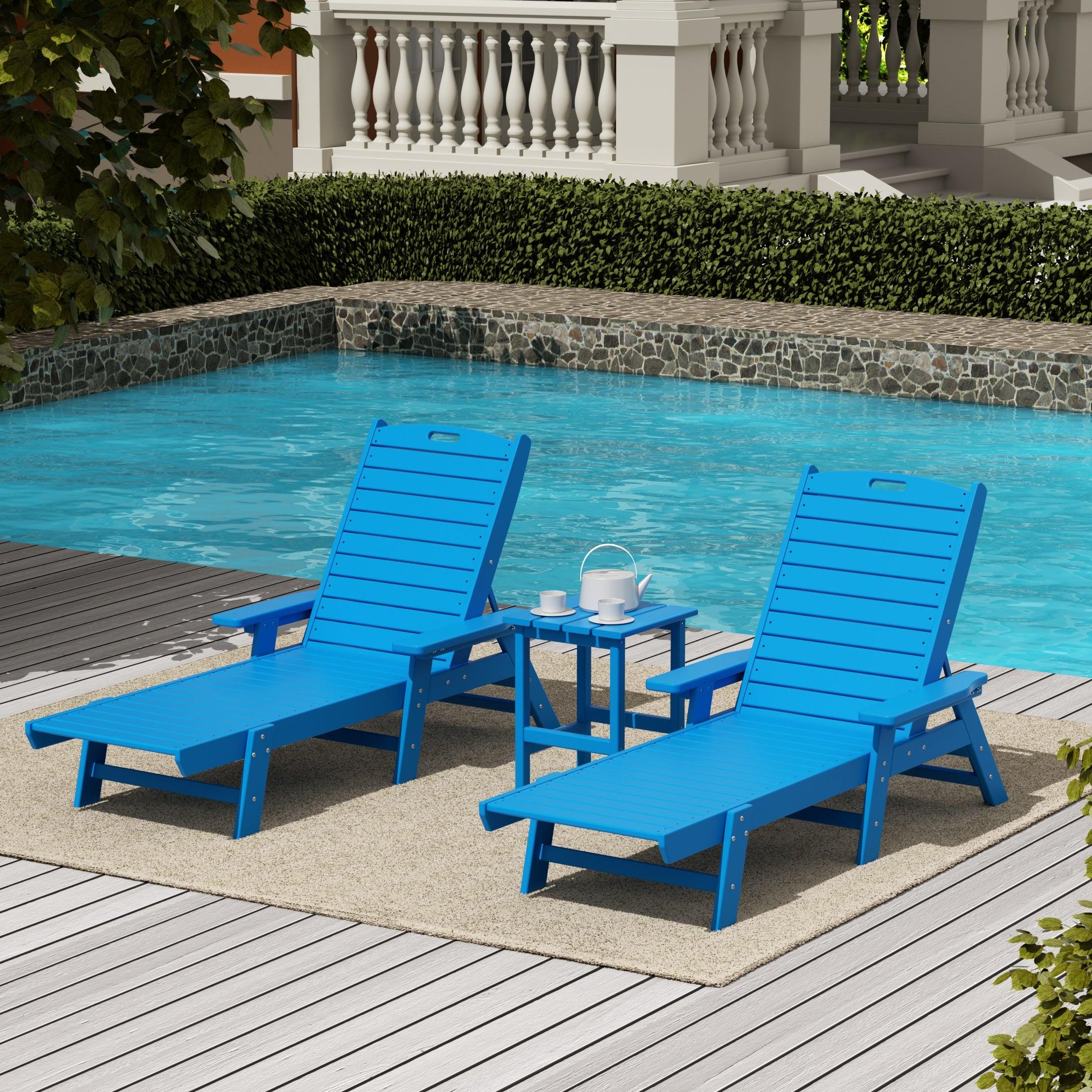 Hampton 3-Piece Set Plastic Outdoor Chaise Lounges with Round Side Table Included - Costaelm