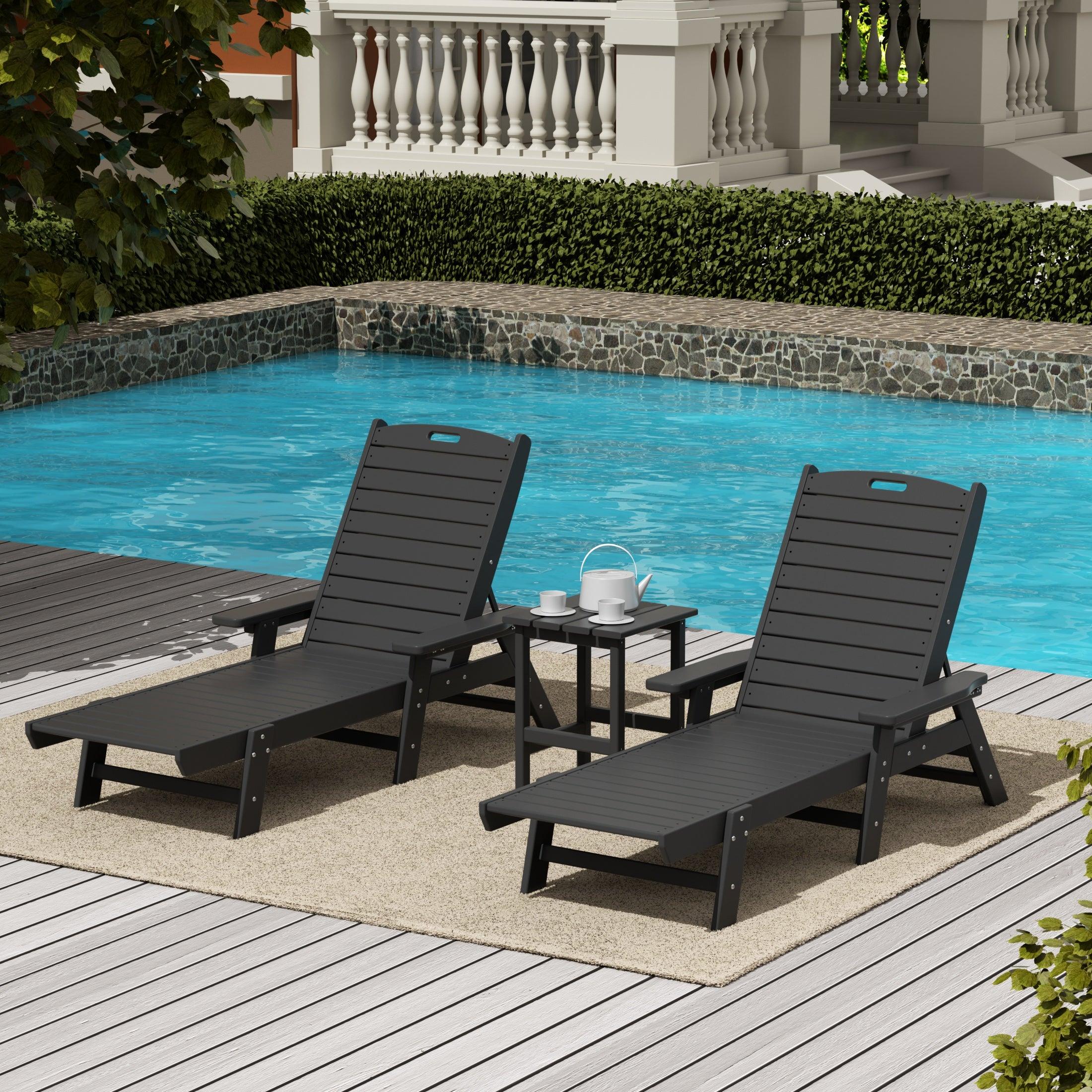 Hampton 3-Piece Set Plastic Outdoor Chaise Lounges with Round Side Table Included - Costaelm