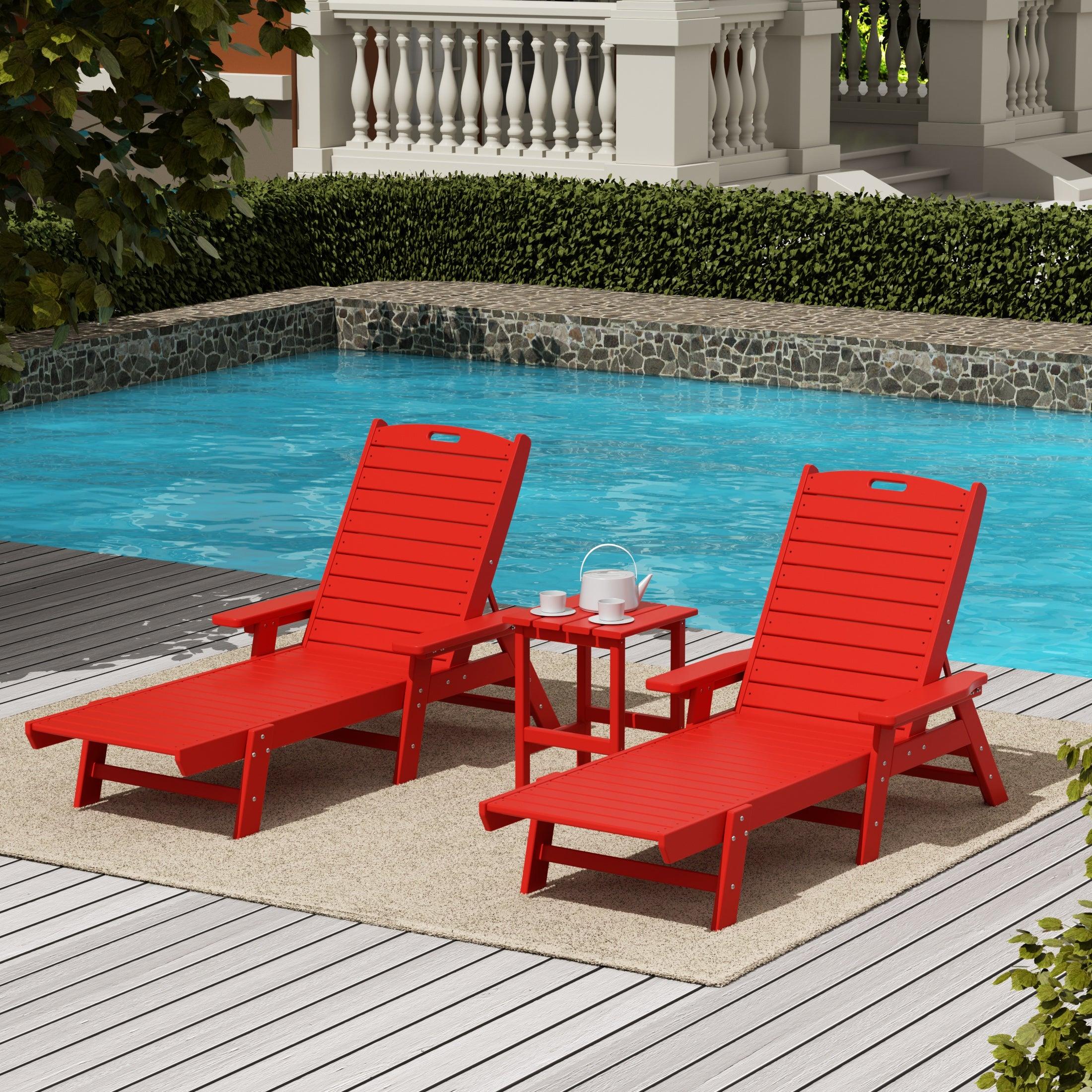 Hampton 3-Piece Set Plastic Outdoor Chaise Lounges with Round Side Table Included - Costaelm