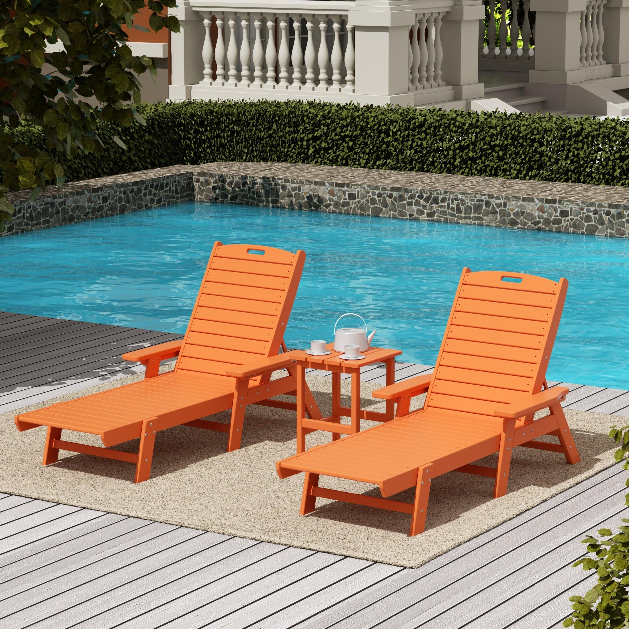 Hampton 3-Piece Set Plastic Outdoor Chaise Lounges with Round Side Table Included - Costaelm