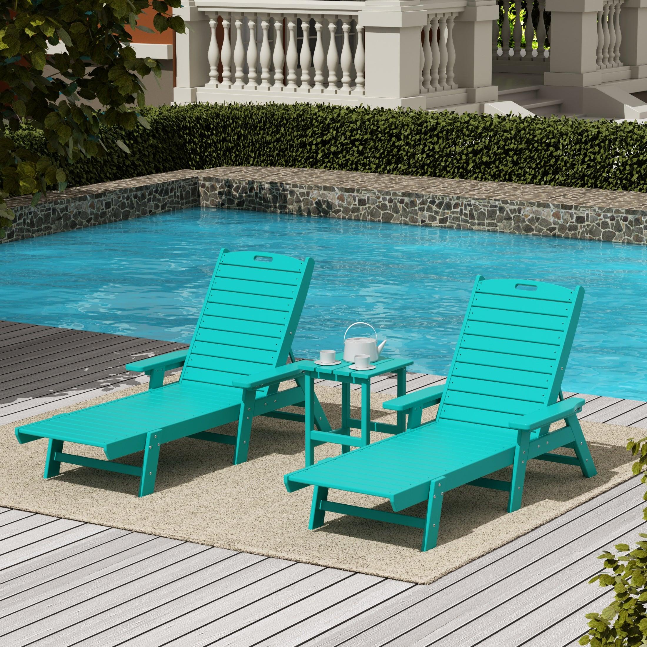 Hampton 3-Piece Set Plastic Outdoor Chaise Lounges with Round Side Table Included - Costaelm