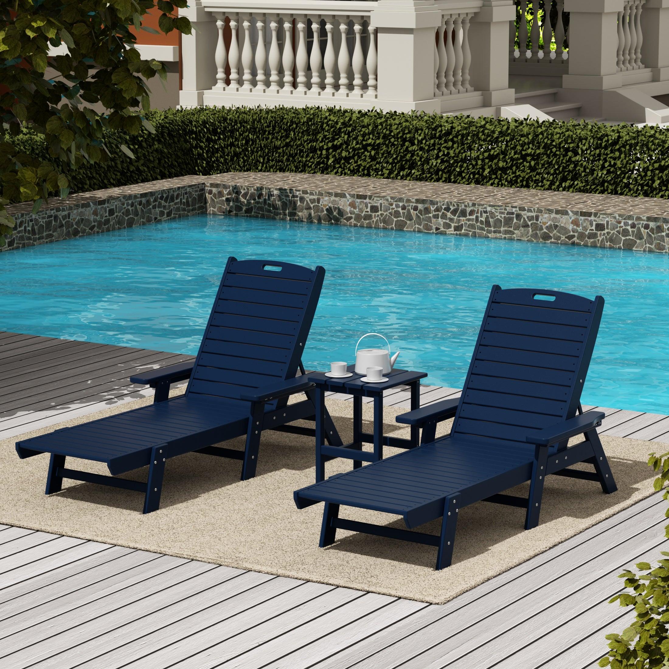 Hampton 3-Piece Set Plastic Outdoor Chaise Lounges with Round Side Table Included - Costaelm