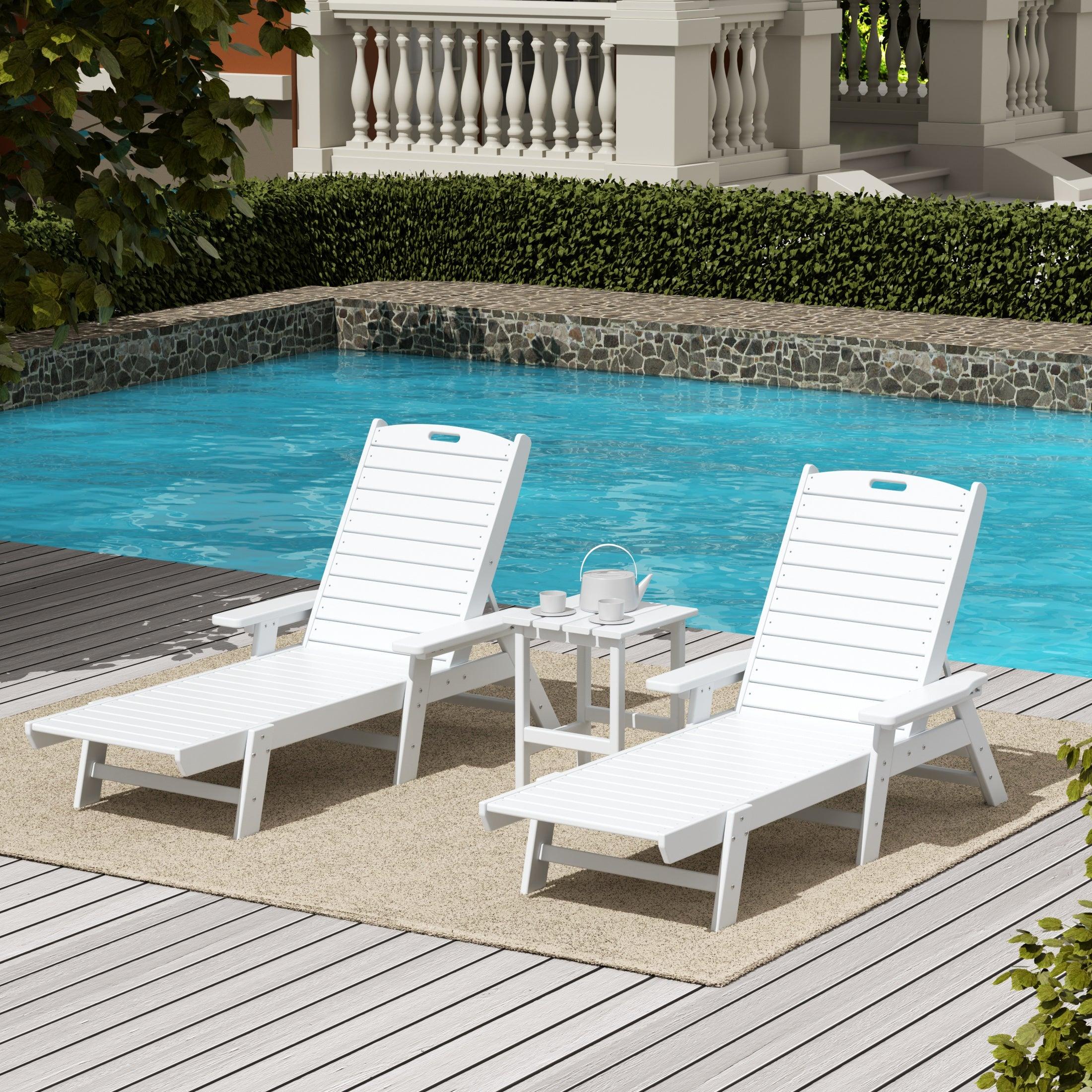 Hampton 3-Piece Set Plastic Outdoor Chaise Lounges with Round Side Table Included - Costaelm