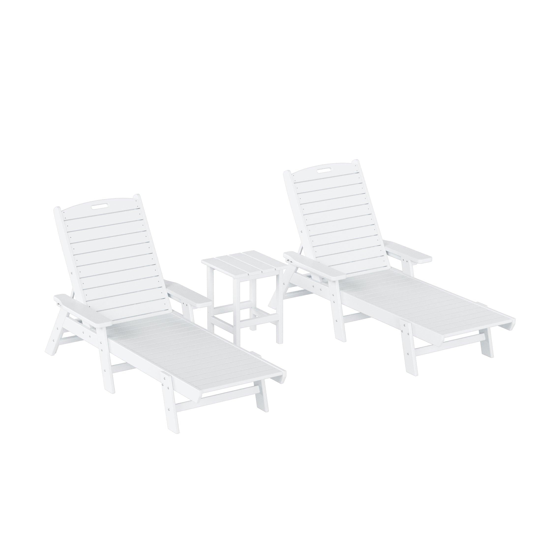 Hampton 3-Piece Set Plastic Outdoor Chaise Lounges with Round Side Table Included - Costaelm