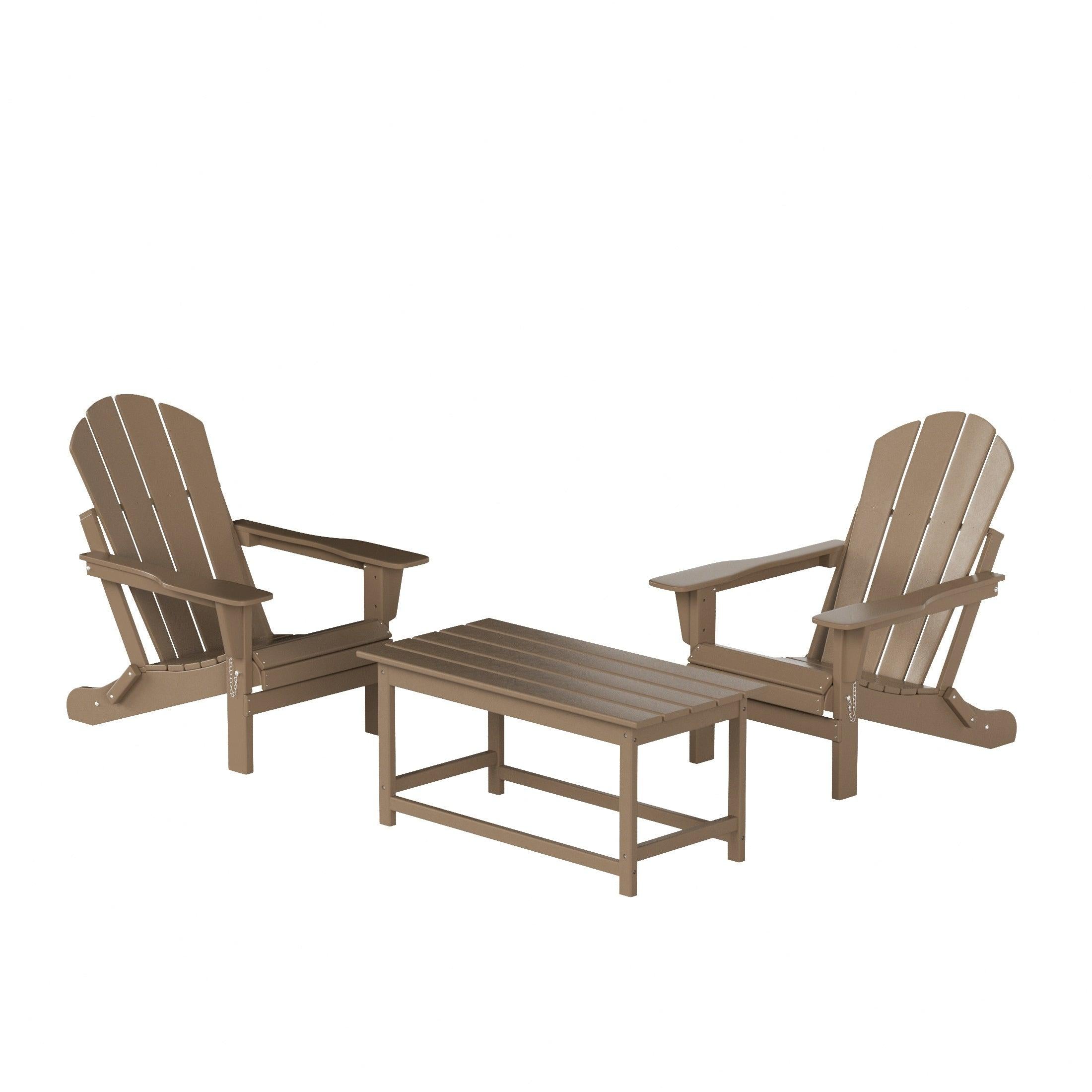Paradise 3-Piece Set Classic Folding Adirondack Chair with Outdoor Coffee Table - Costaelm