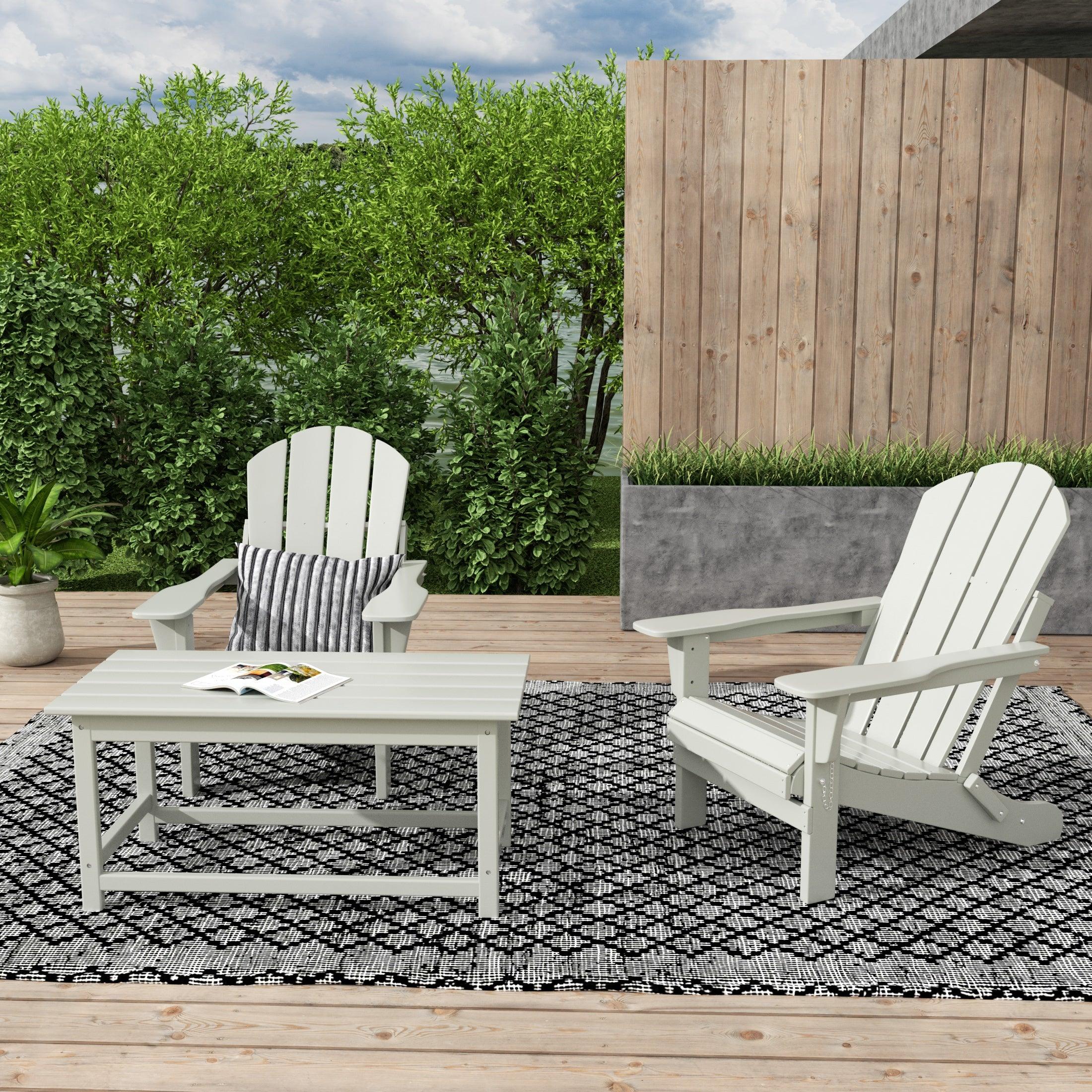 Paradise 3-Piece Set Classic Folding Adirondack Chair with Outdoor Coffee Table - Costaelm