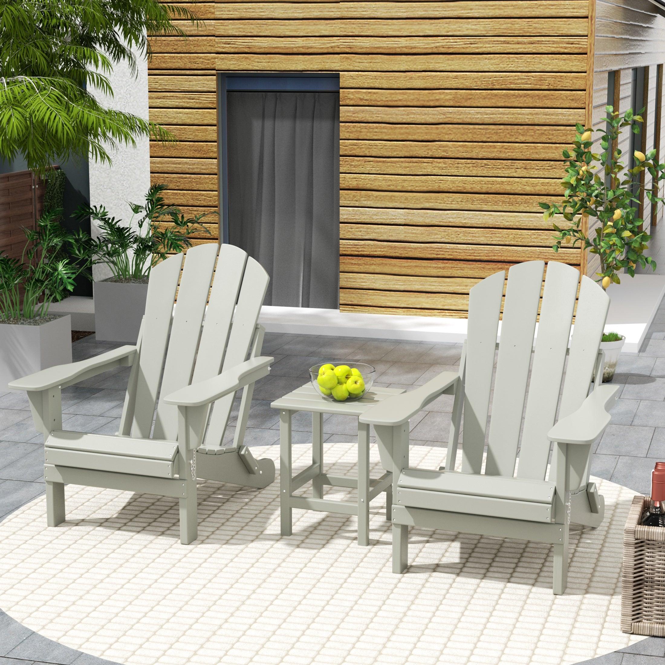 Paradise 3-Piece Set Classic Folding Adirondack Chair with Outdoor Side Table - Costaelm