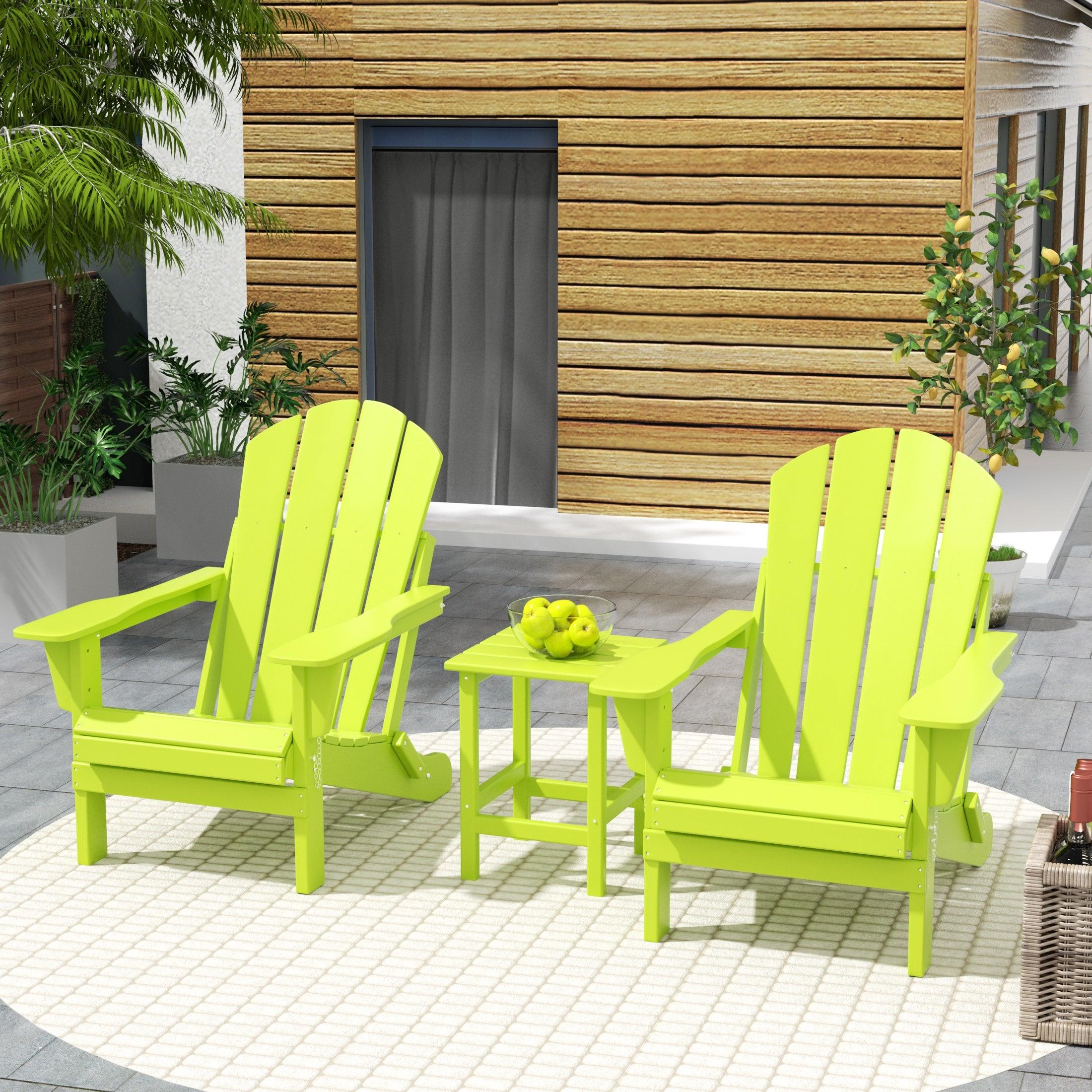 Paradise 3-Piece Set Classic Folding Adirondack Chair with Outdoor Side Table - Costaelm