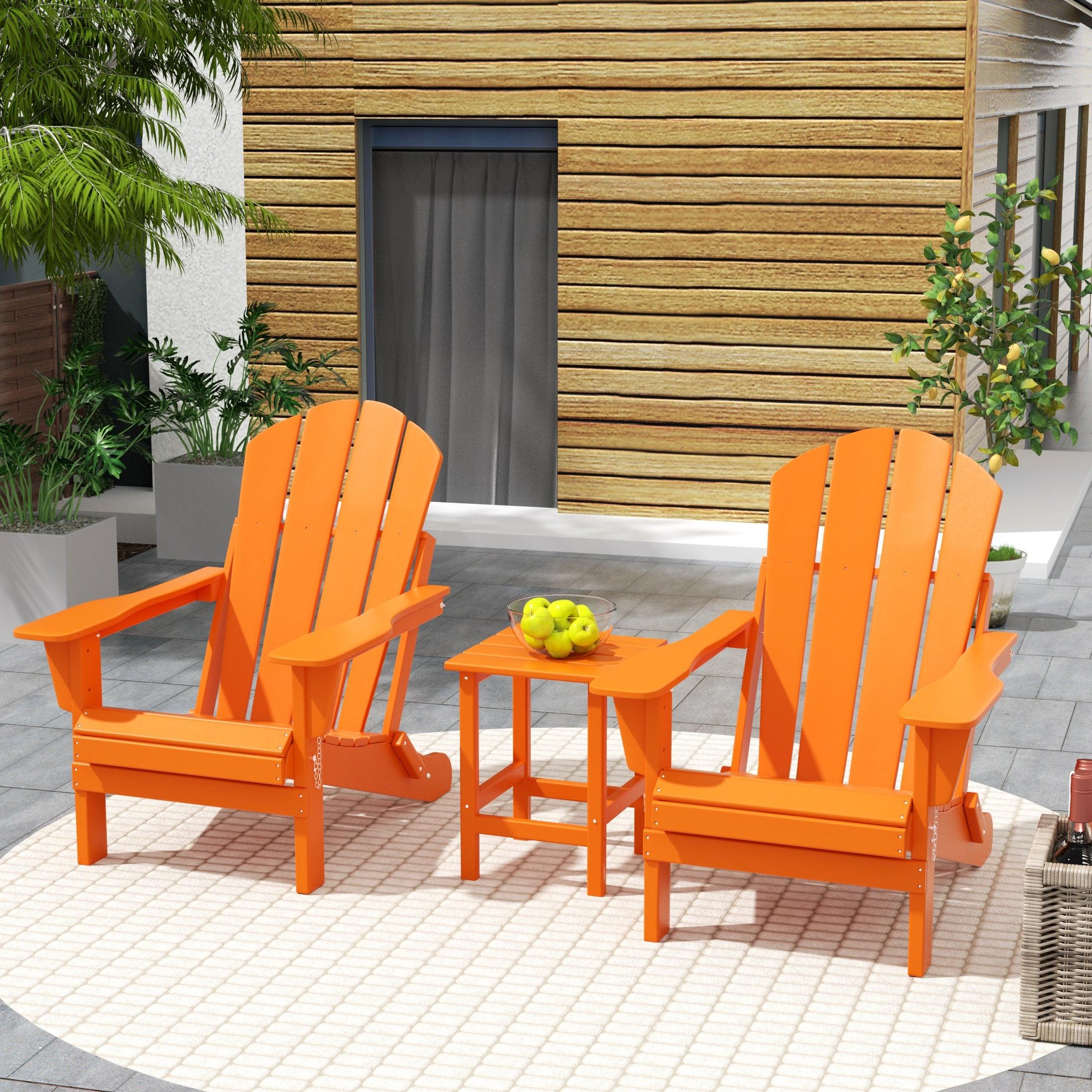 Paradise 3-Piece Set Classic Folding Adirondack Chair with Outdoor Side Table - Costaelm