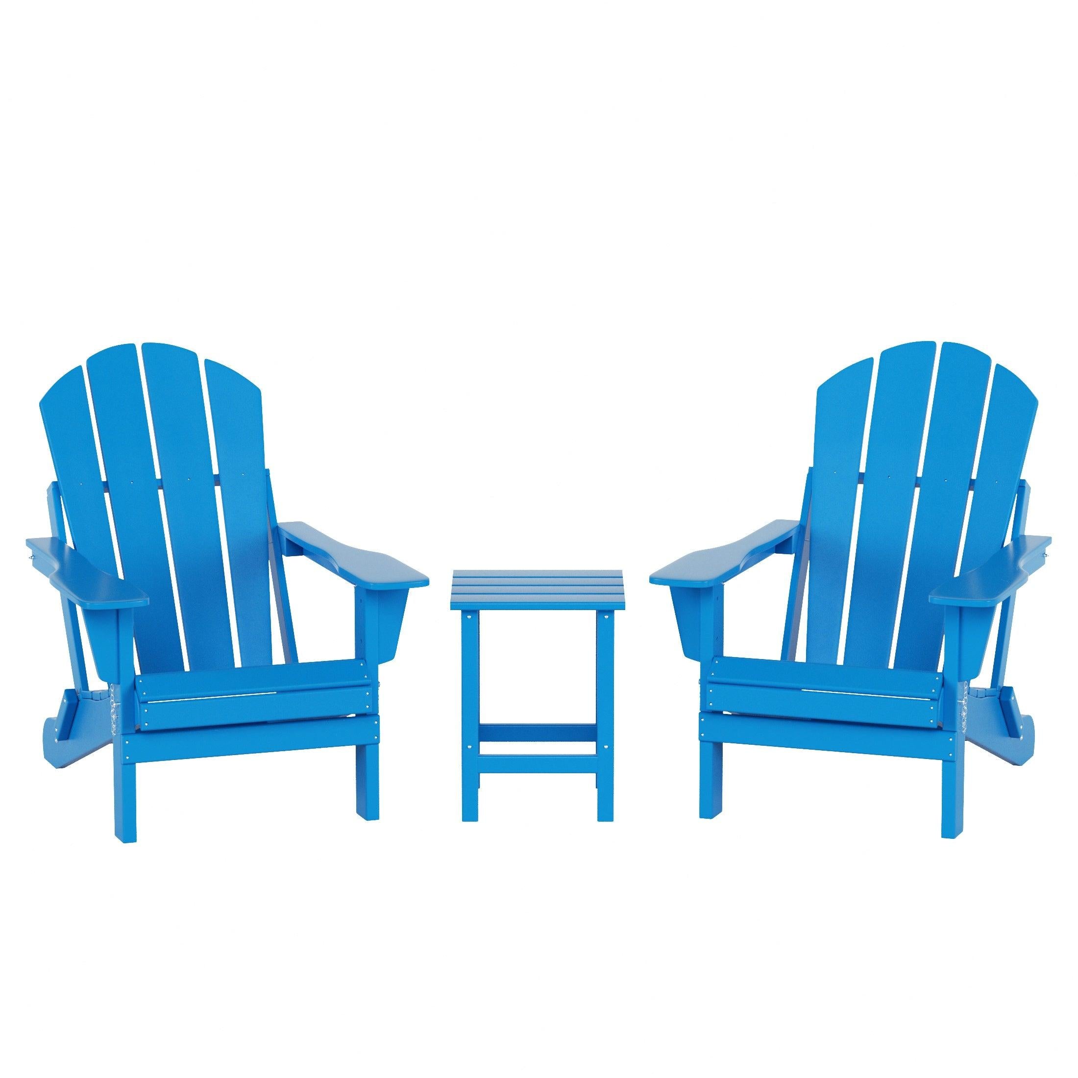 Paradise 3-Piece Set Classic Folding Adirondack Chair with Outdoor Side Table - Costaelm