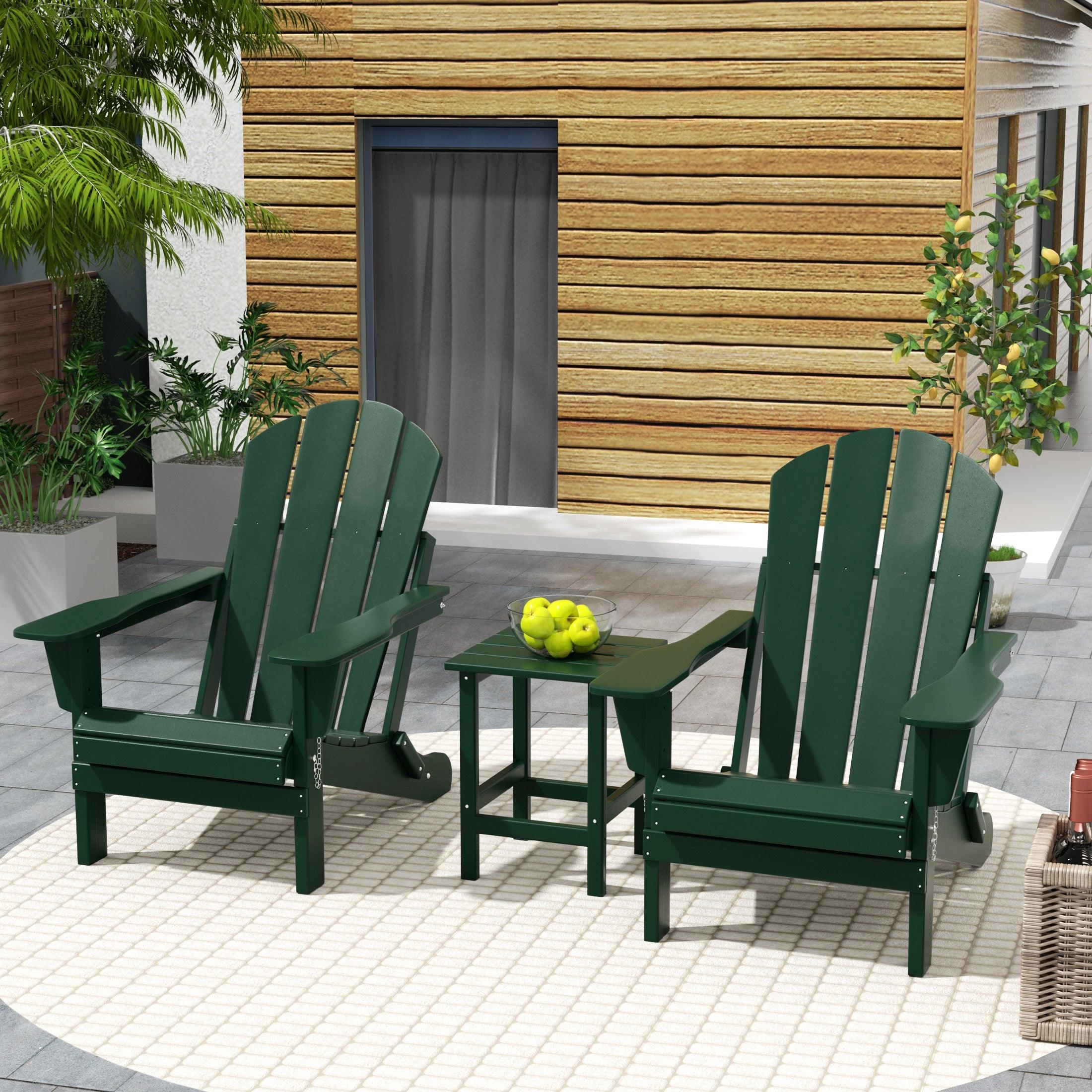 Paradise 3-Piece Set Classic Folding Adirondack Chair with Outdoor Side Table - Costaelm