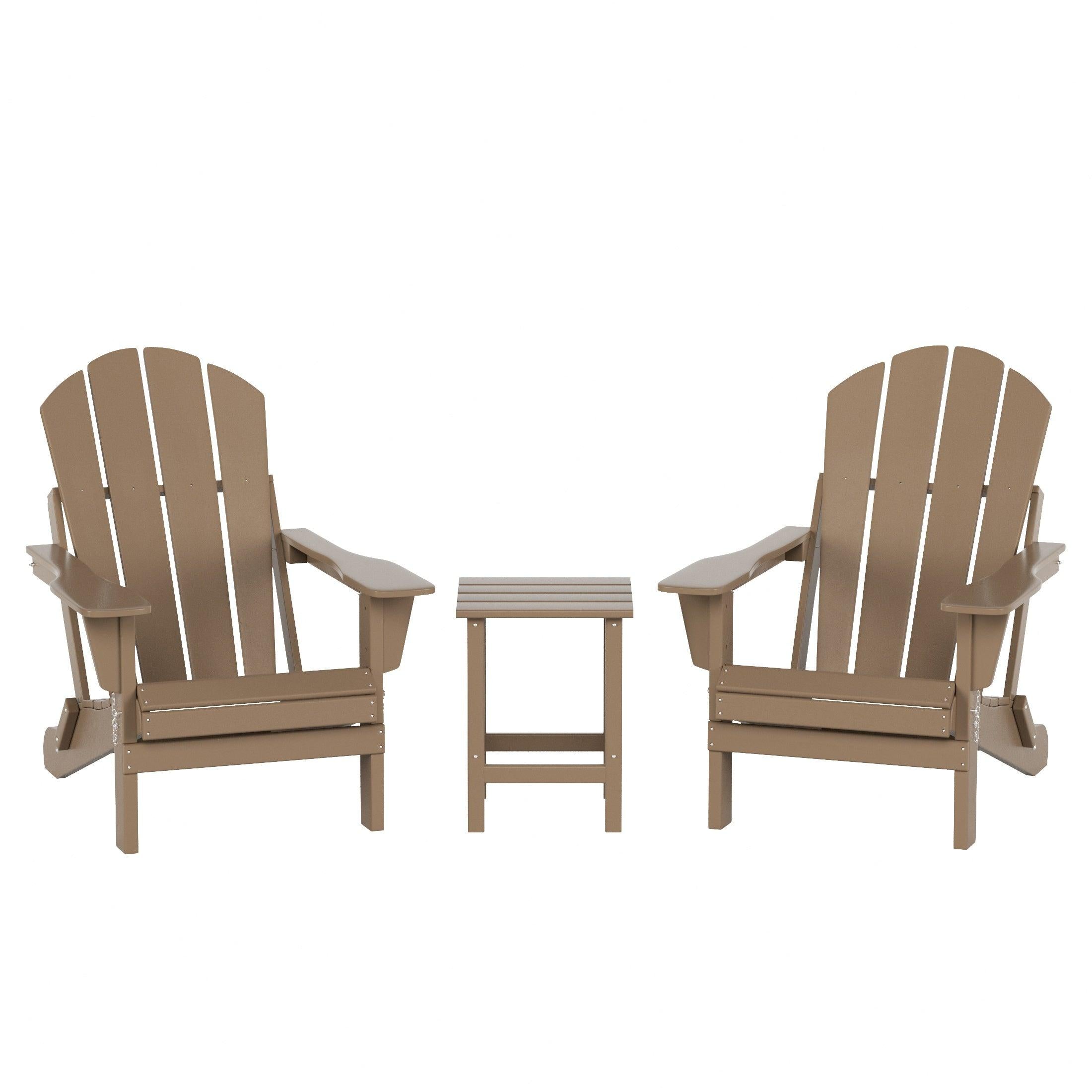 Paradise 3-Piece Set Classic Folding Adirondack Chair with Outdoor Side Table - Costaelm