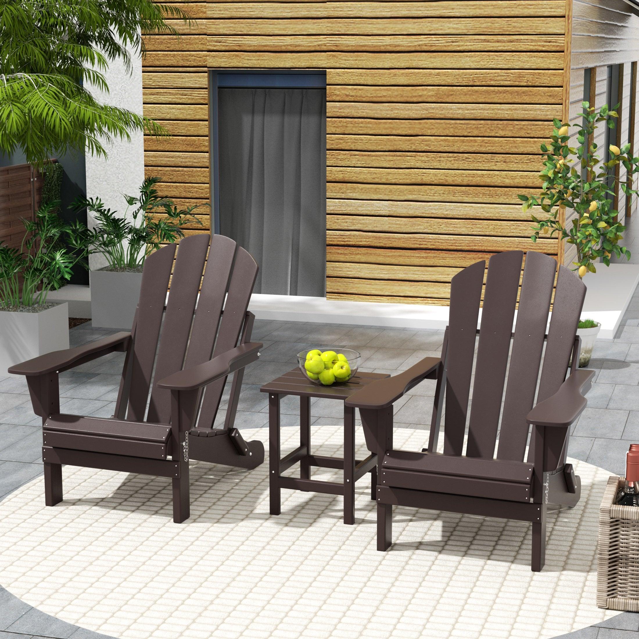 Paradise 3-Piece Set Classic Folding Adirondack Chair with Outdoor Side Table - Costaelm