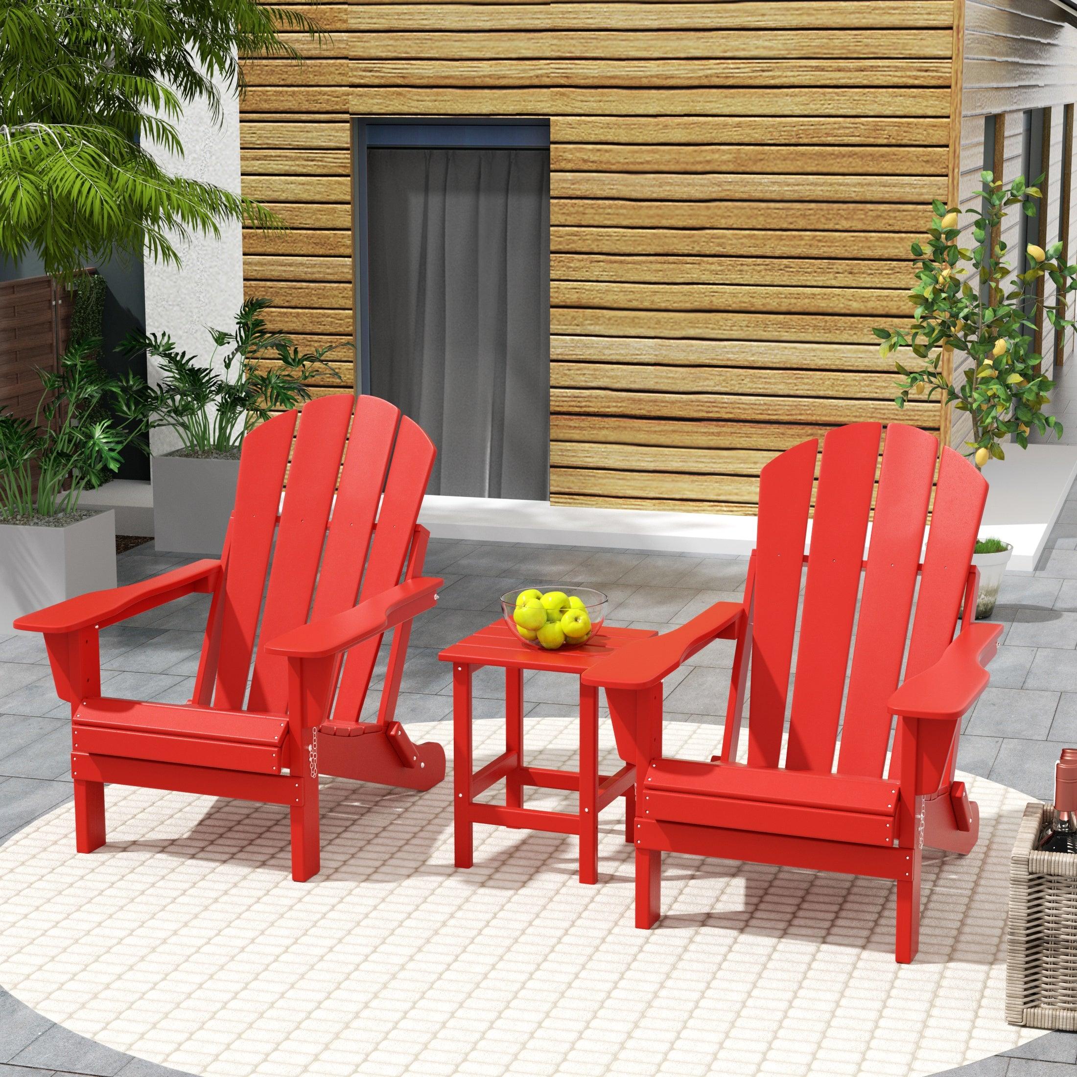 Paradise 3-Piece Set Classic Folding Adirondack Chair with Outdoor Side Table - Costaelm