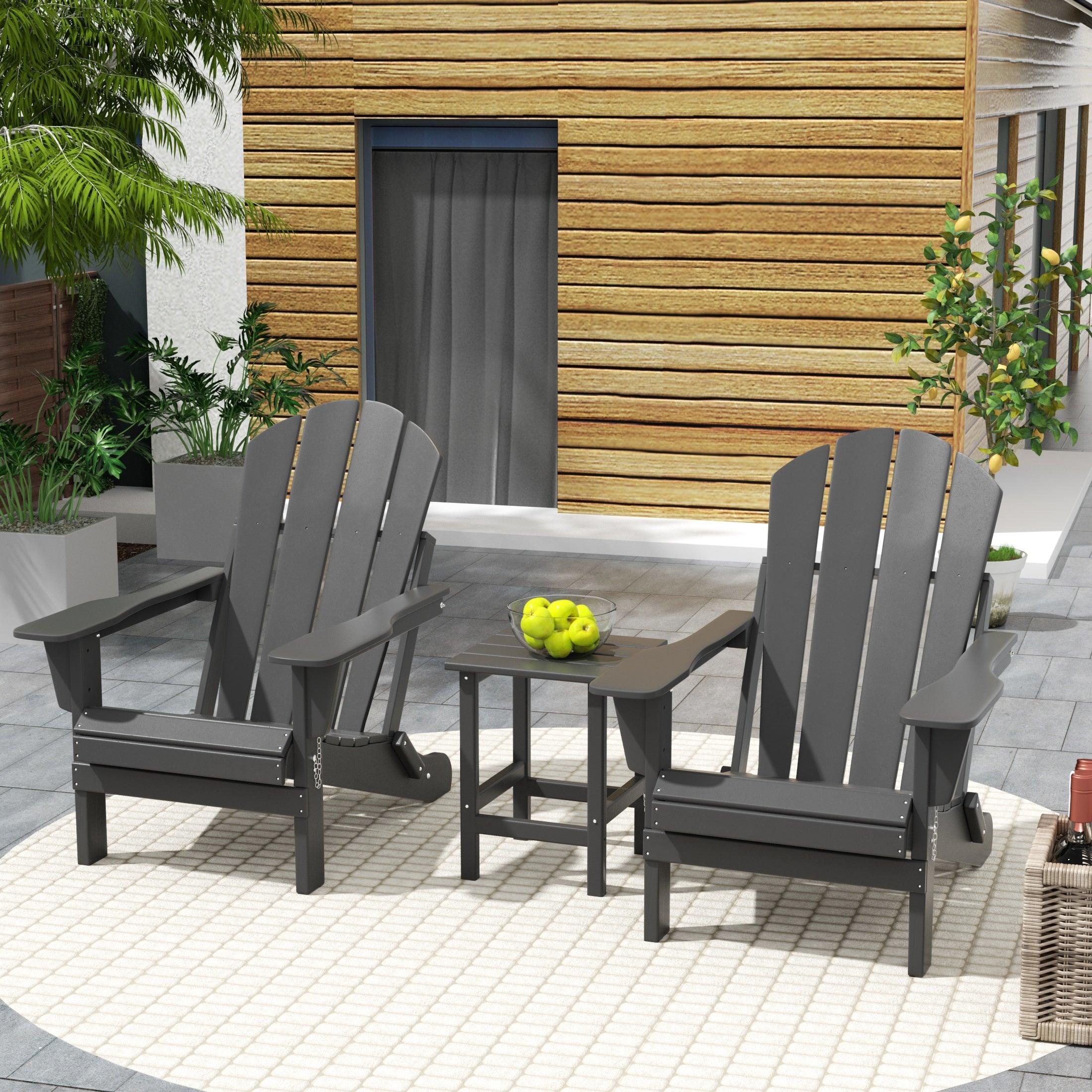 Paradise 3-Piece Set Classic Folding Adirondack Chair with Outdoor Side Table - Costaelm