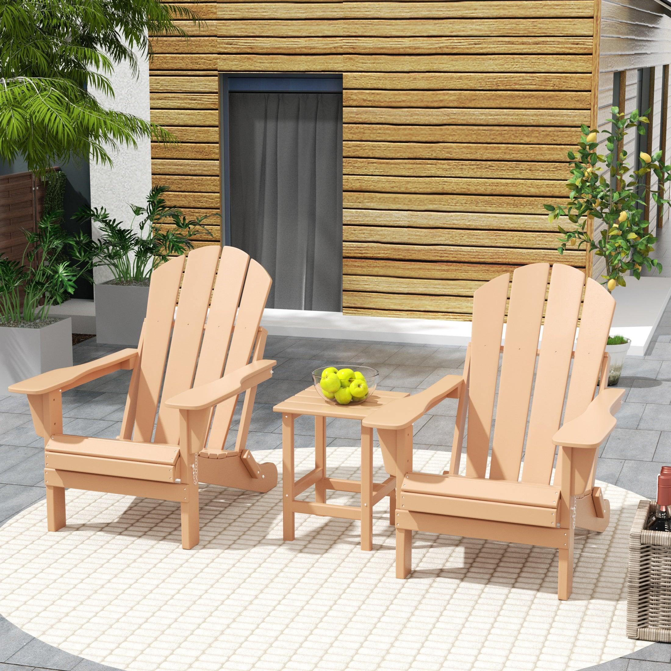 Paradise 3-Piece Set Classic Folding Adirondack Chair with Outdoor Side Table - Costaelm