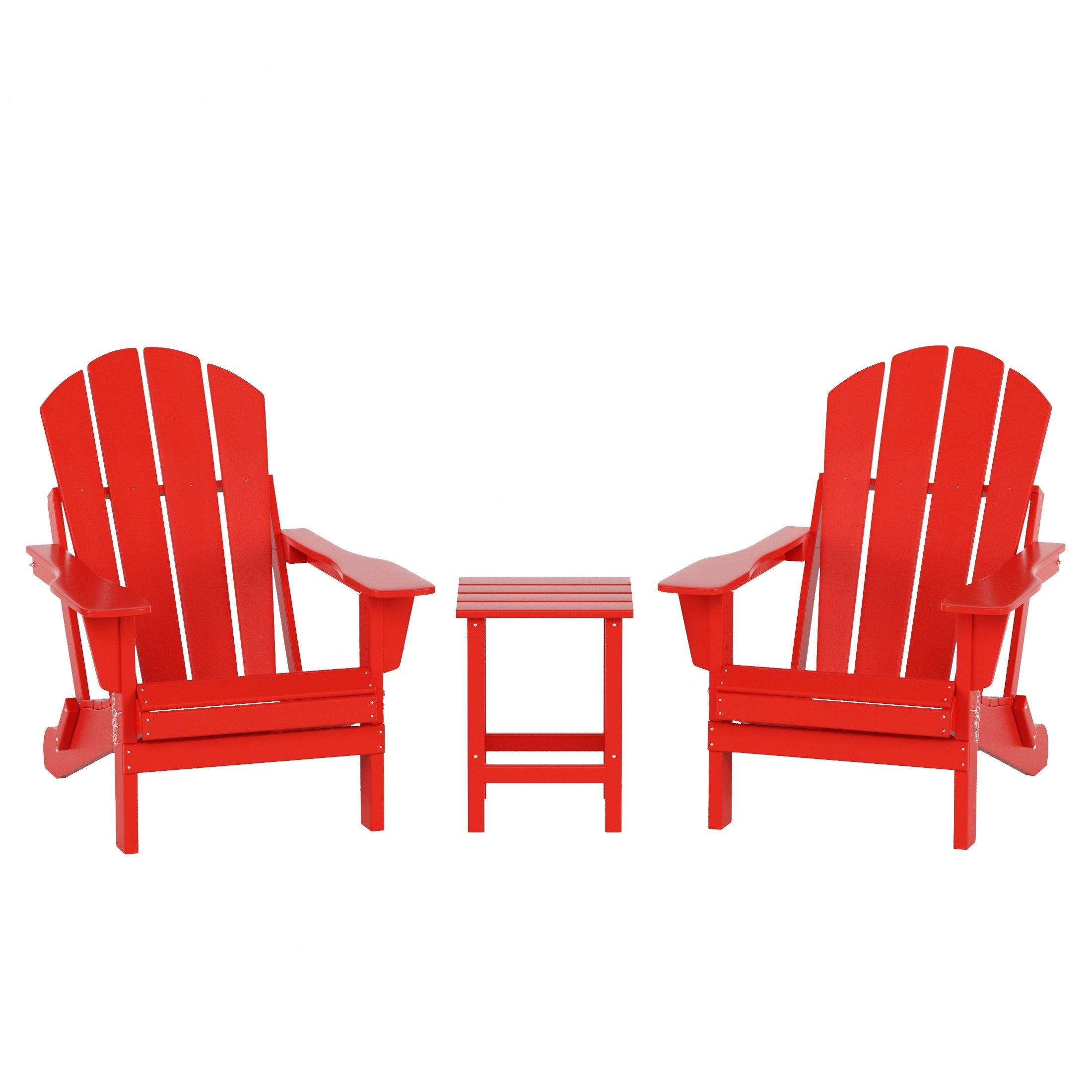 Paradise 3-Piece Set Classic Folding Adirondack Chair with Outdoor Side Table - Costaelm