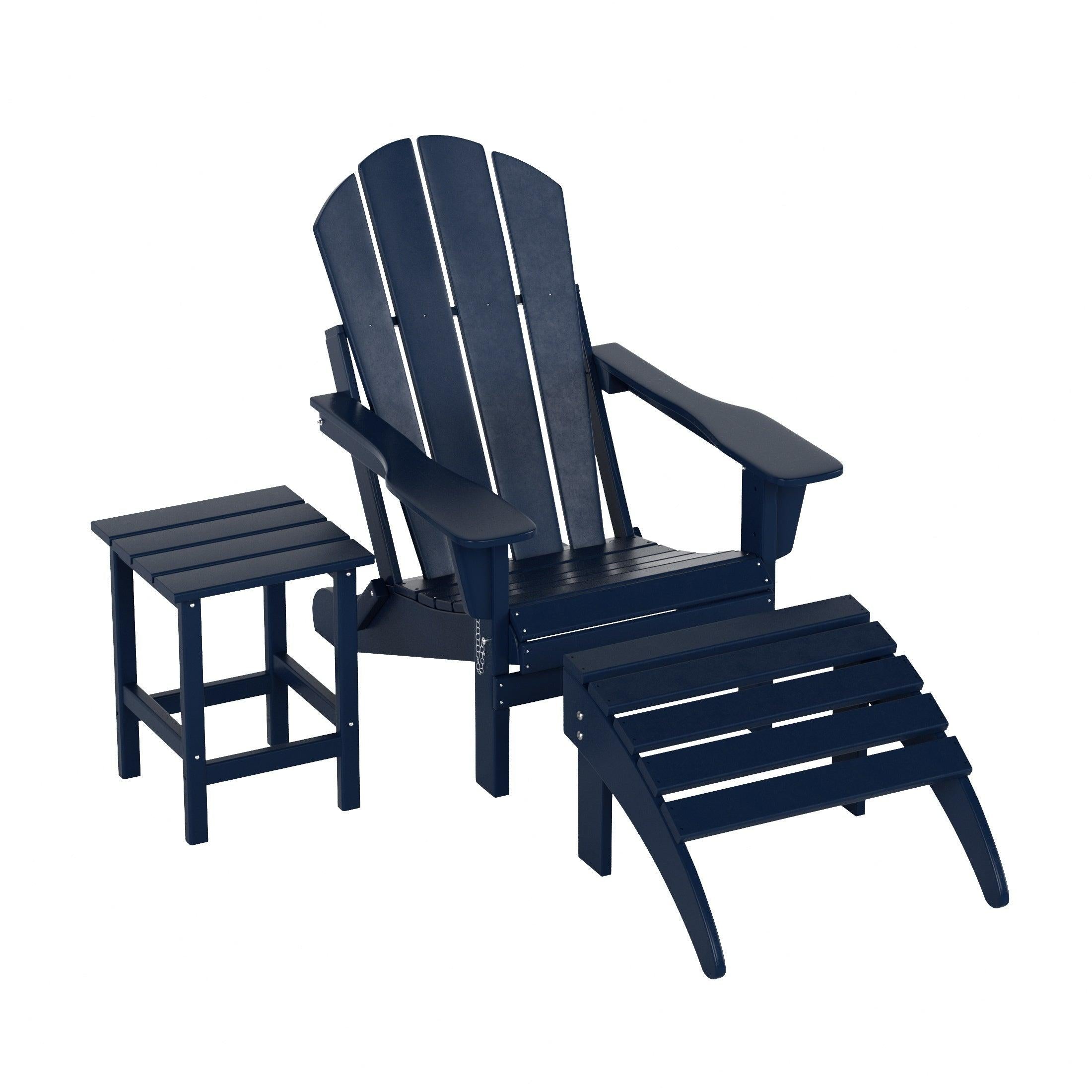 Paradise 3-Piece Set Classic Folding Adirondack Chair with Square Side Table and Ottoman - Costaelm