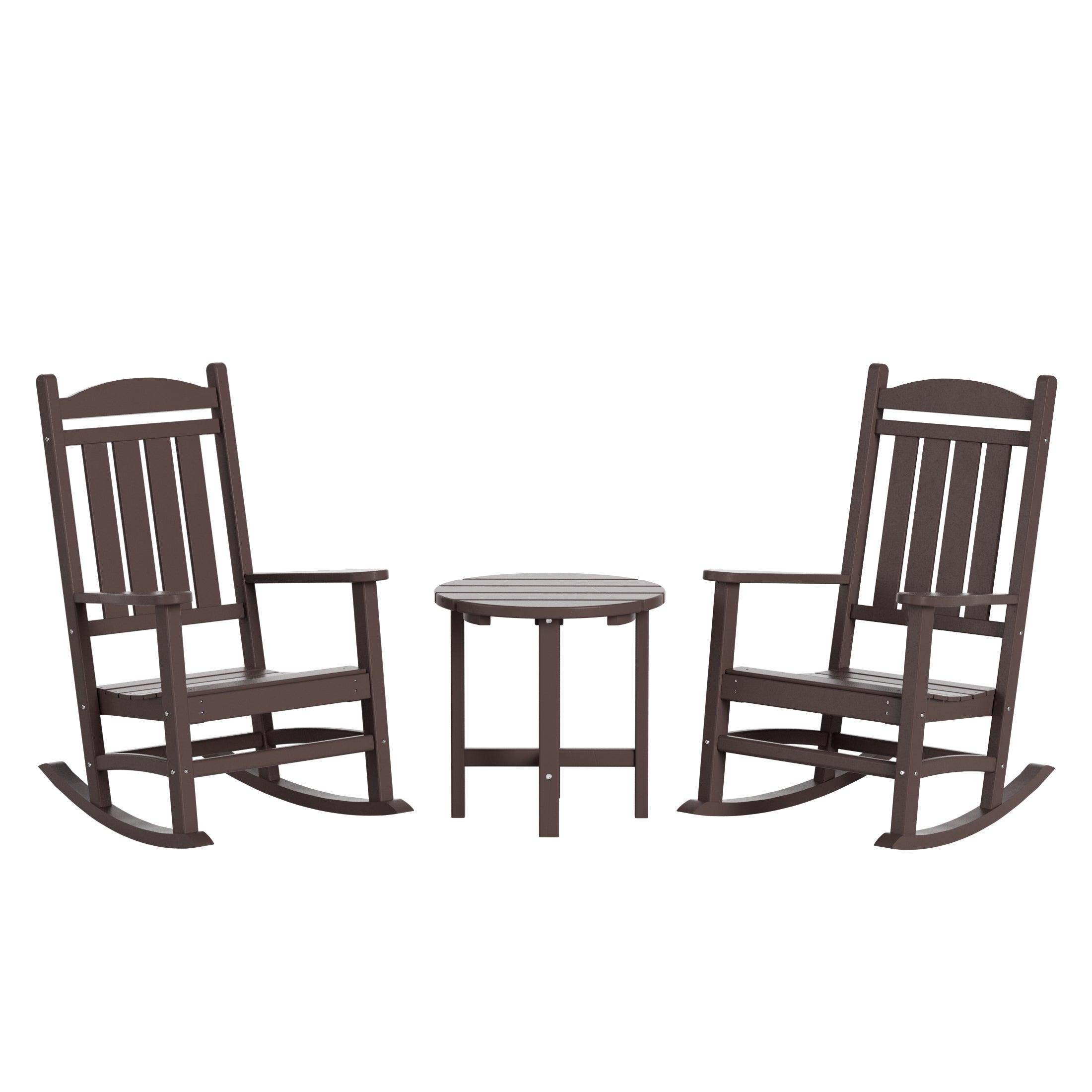 Lakehouse 3-Piece Set Classic Porch Rocking Chair with Round Side Table - Costaelm