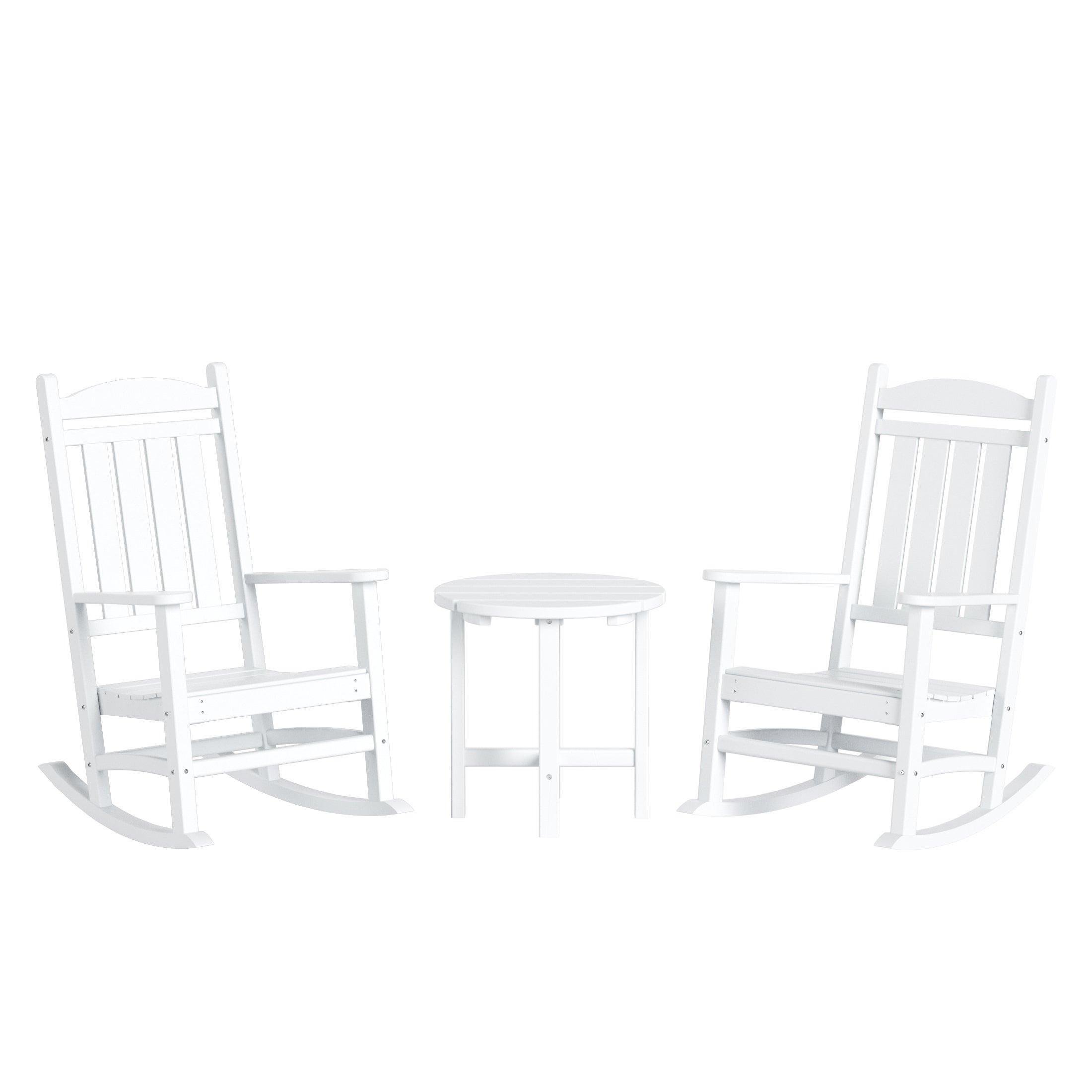 Lakehouse 3-Piece Set Classic Porch Rocking Chair with Round Side Table - Costaelm