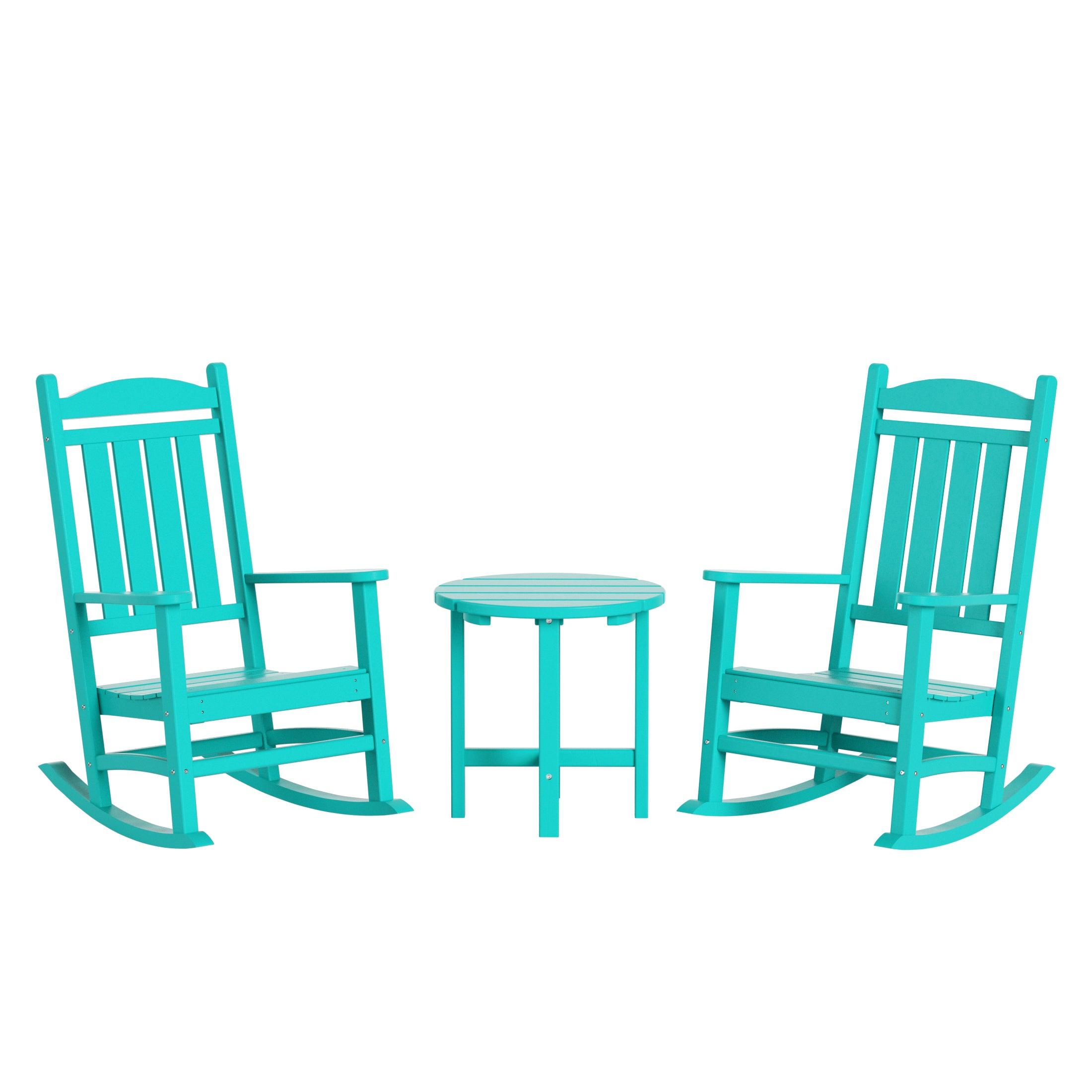 Lakehouse 3-Piece Set Classic Porch Rocking Chair with Round Side Table - Costaelm