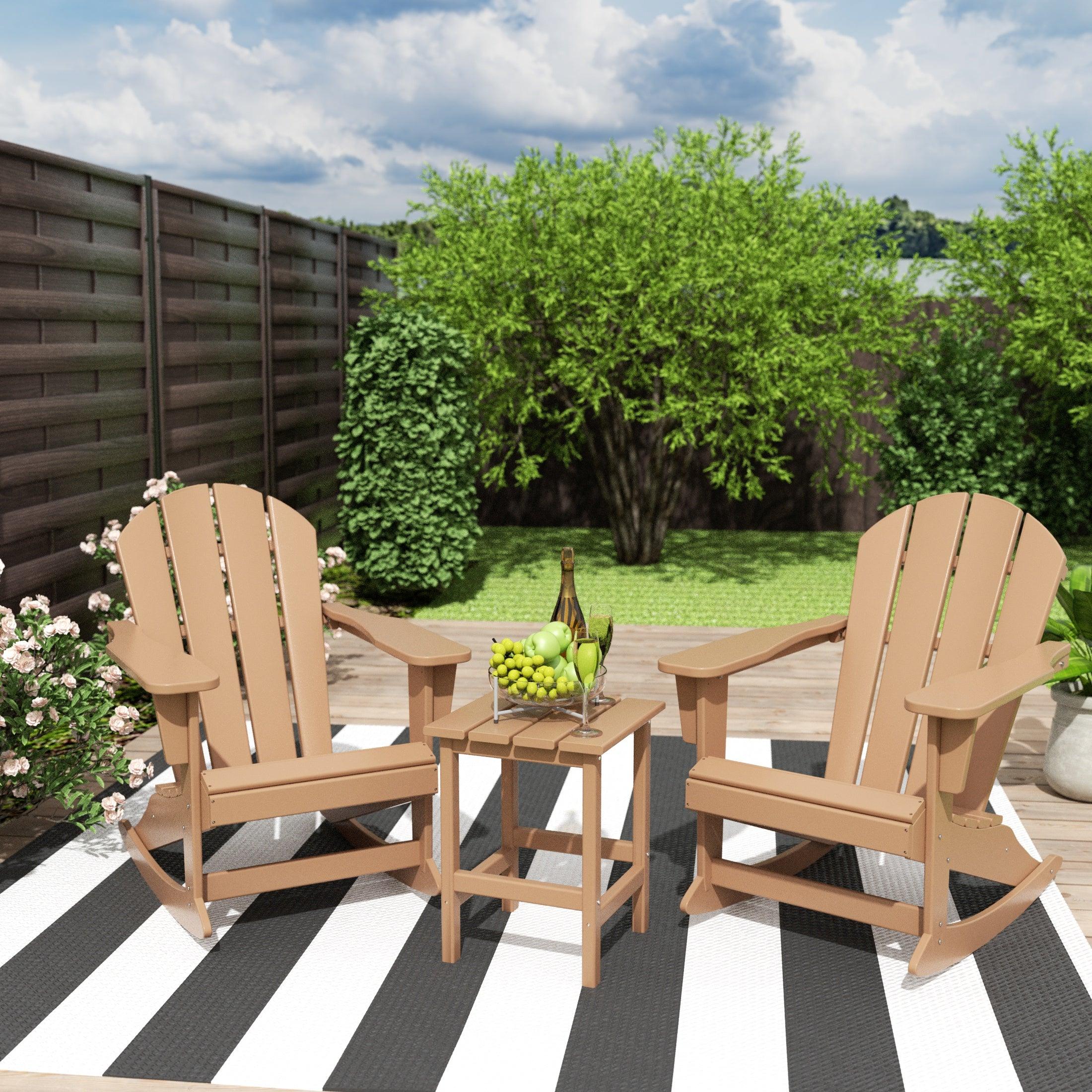 Paradise 3-Piece Set Patio Adirondack Outdoor Rocking Chairs with Side Table - Costaelm