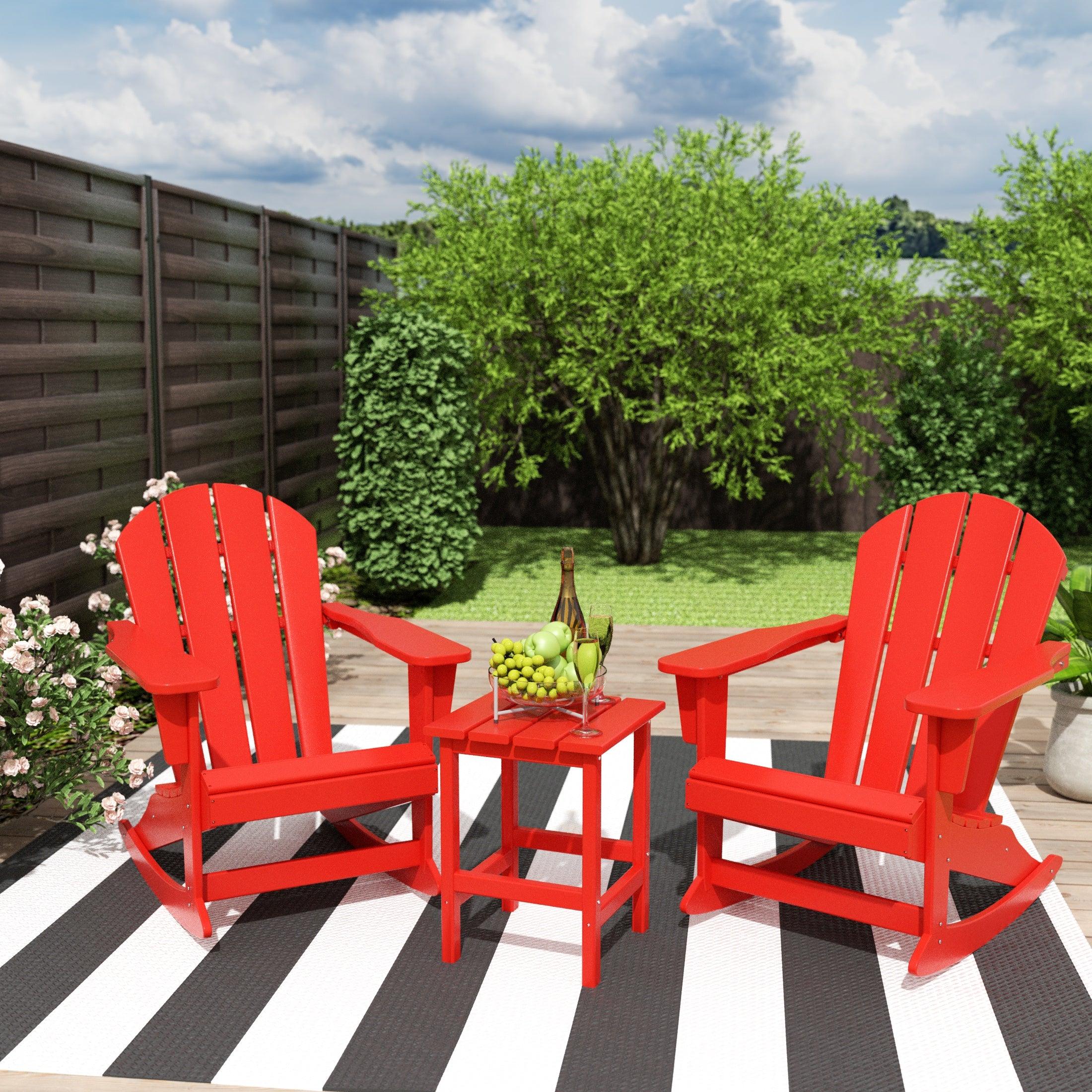 Paradise 3-Piece Set Patio Adirondack Outdoor Rocking Chairs with Side Table - Costaelm