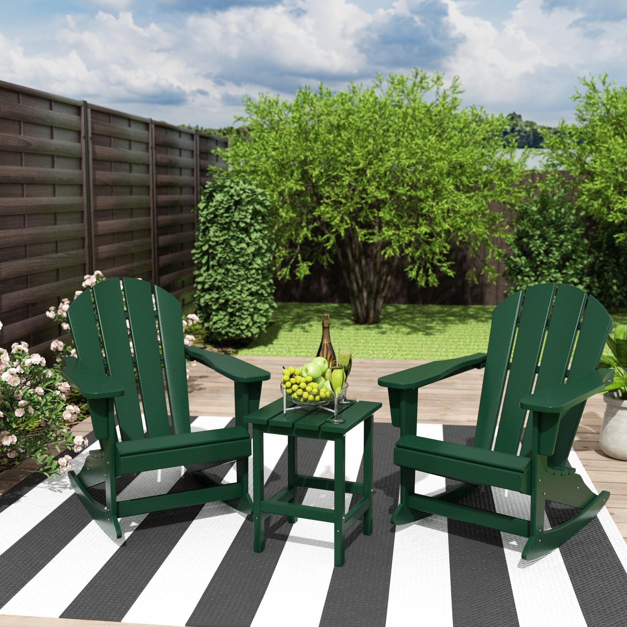 Paradise 3-Piece Set Patio Adirondack Outdoor Rocking Chairs with Side Table - Costaelm