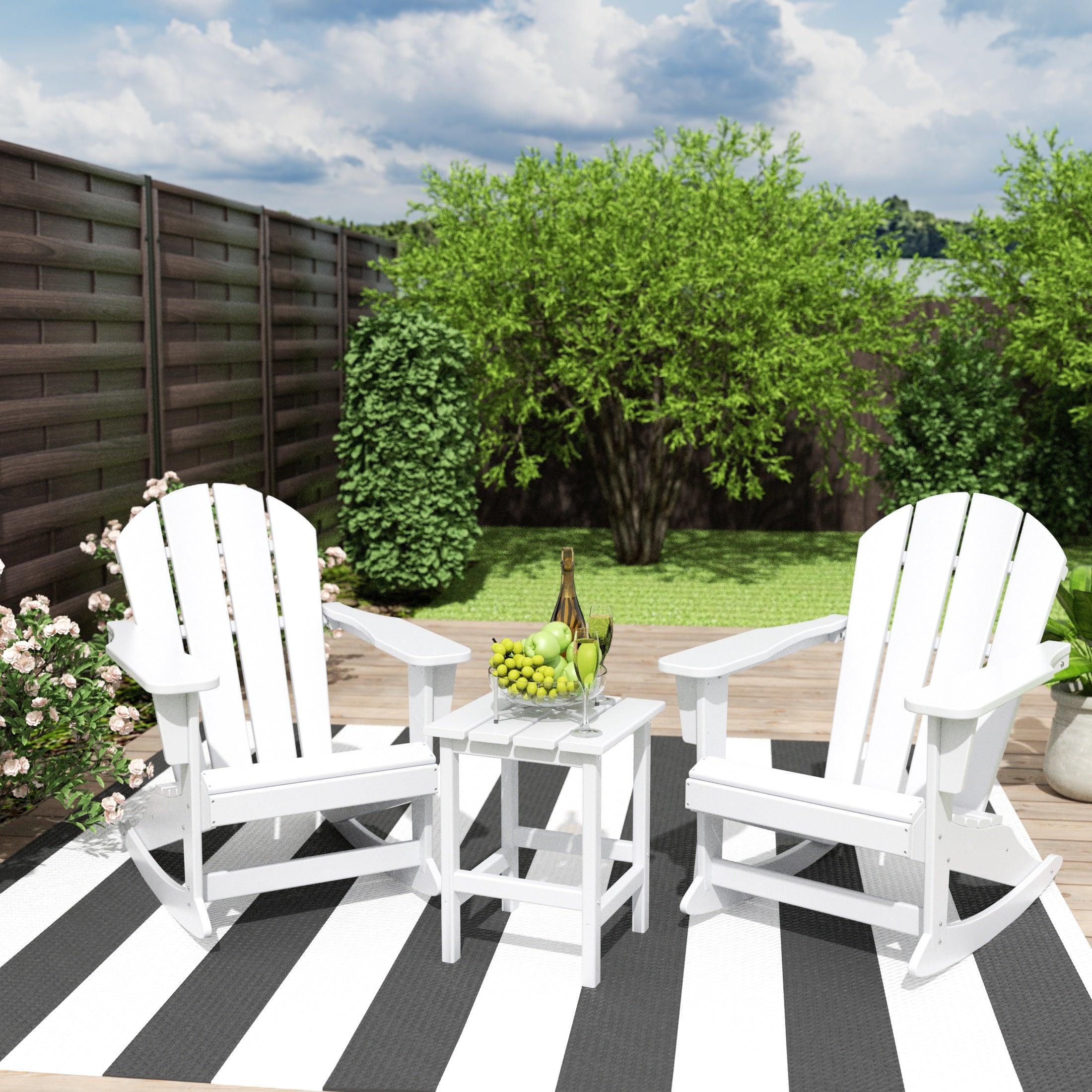 Paradise 3-Piece Set Patio Adirondack Outdoor Rocking Chairs with Side Table - Costaelm