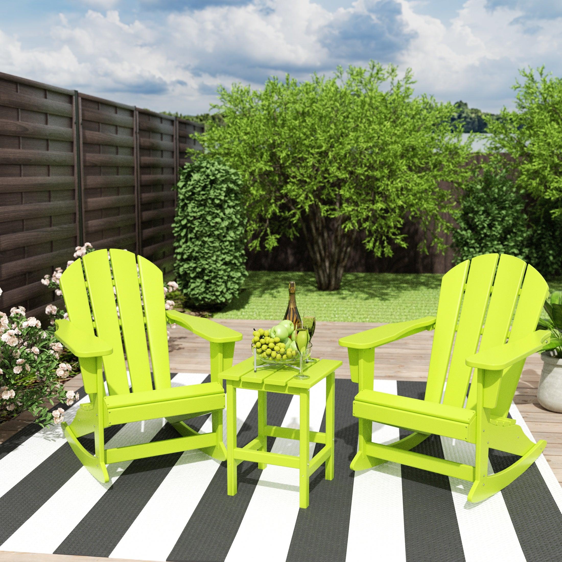 Paradise 3-Piece Set Patio Adirondack Outdoor Rocking Chairs with Side Table - Costaelm