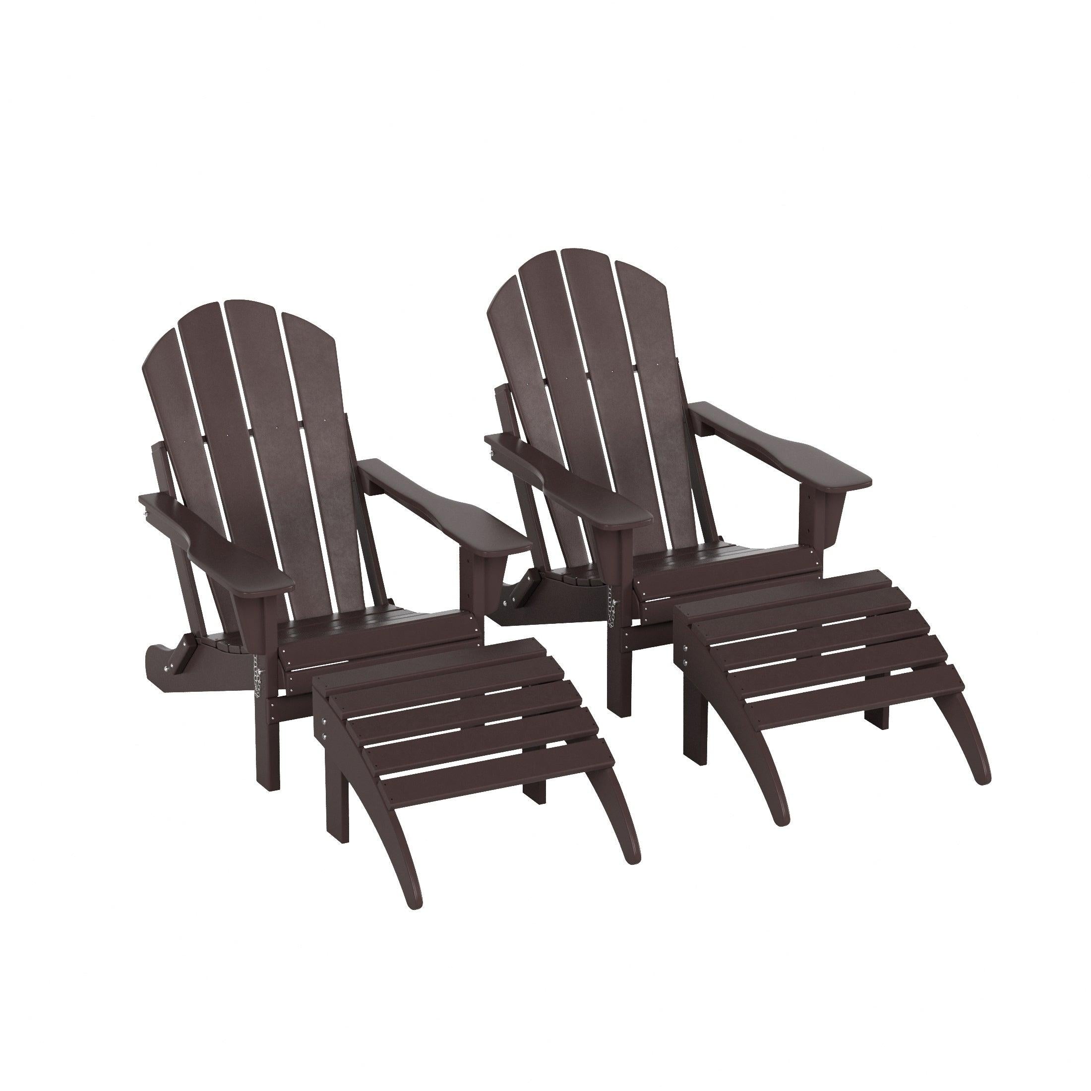 Paradise 4-Piece Set Classic Folding Adirondack Chair with Footrest Ottoman - Costaelm